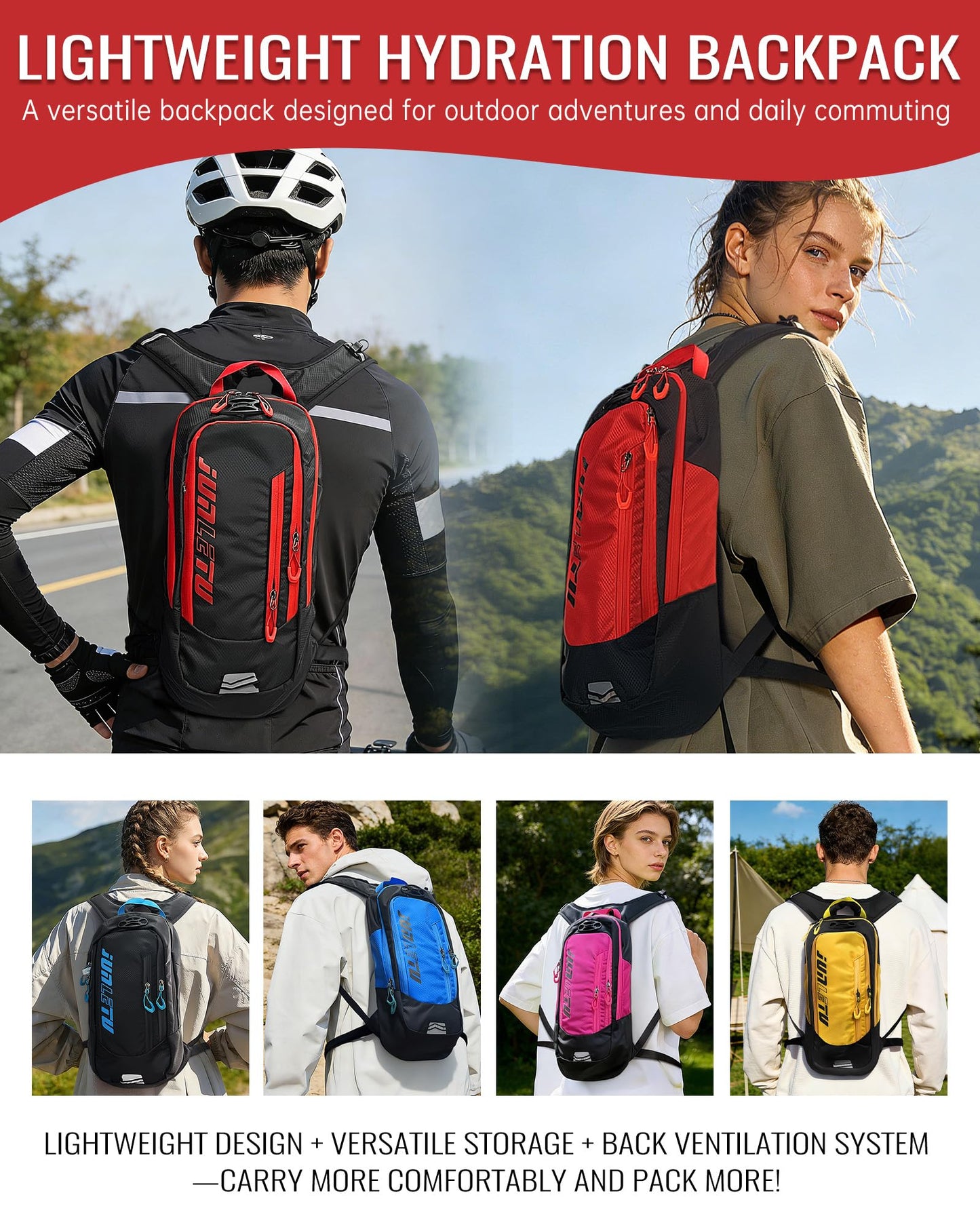 Clakllie Portable Cycling Backpack with 2L Water Bladder Hydration Pack for Men Women Hiking Ski Running Biking Camping,OT04-Pink