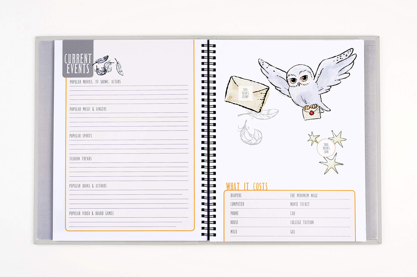 Conquest Journals Harry Potter Little Keeper Baby Album, Capture Magical Memories From Baby Shower Through Age 5, Grey Linen Cover With Lay Flat Spiral, 9" x 11 1/2", 66-Guided Journal Pages
