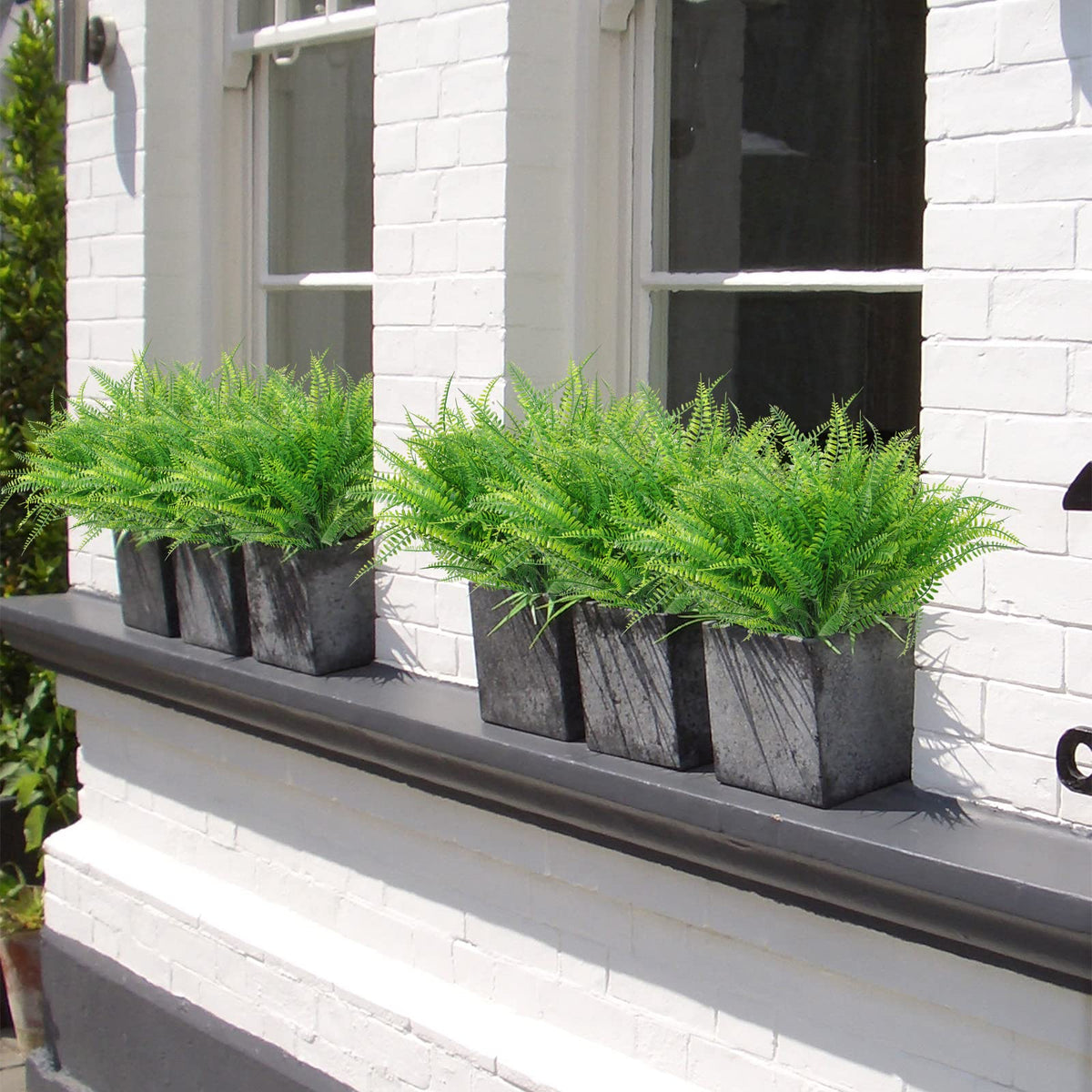 KHOYIME 20 Bundles Artificial Plants Outdoor Indoor Fake Boston Fern Bushes, Faux Plastic Greenery Shrub Green Stem Plant Bulk UV Resistant Outside Spring Summer Decor for Home Garden Porch Window Box