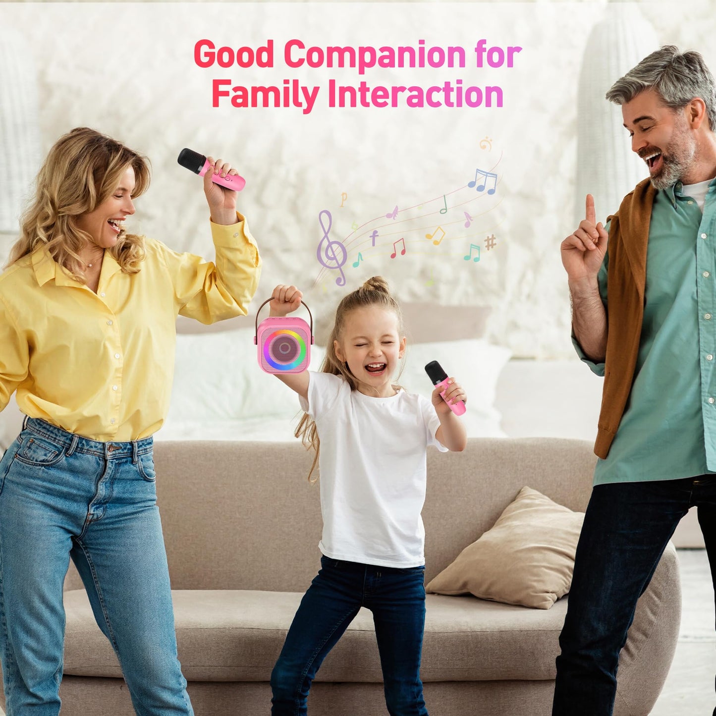 Mini Karaoke Machine, Portable Bluetooth Karaoke Speaker with 2 Wireless Microphones and Party Lights for Kids and Adults, Birthday Gifts for Girls Boys Family Home Party (Hotpink)