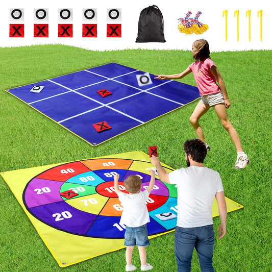 2-in-1 Outdoor Giant Tic Tac Toe Bean Bag Toss Games for Kids Adults 4.5Ft Double-Sided Large Outside Lawn Yard Backyard Carnival Field Day Beach Picnic Camping Birthday Party Family Reunion Lawn Game