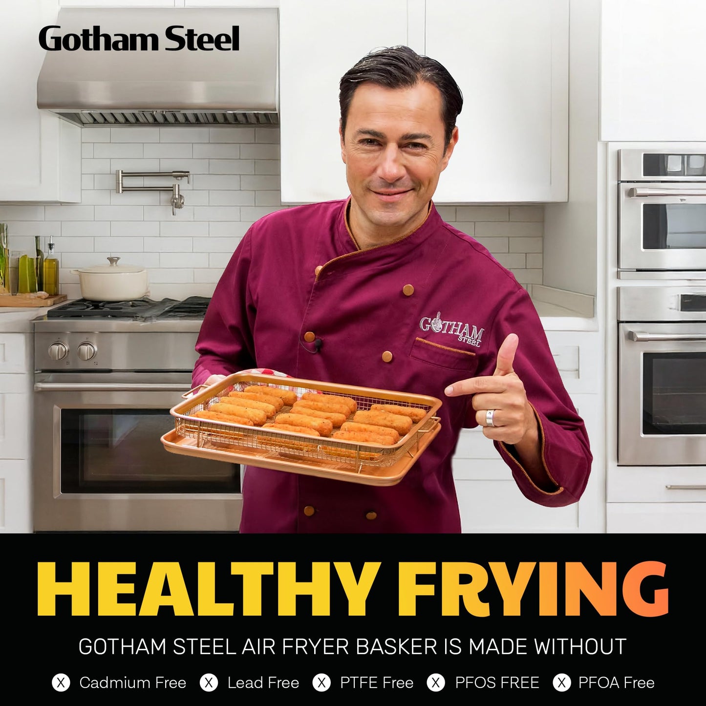Gotham Steel Air Fryer Tray, Air Fry Basket for Oven, 2 Piece Nonstick Copper Crisper Tray, Air Fry for Convection Oven, Also Great for Baking & Crispy Foods, Dishwasher Safe – XL 16.5” x 12.5”