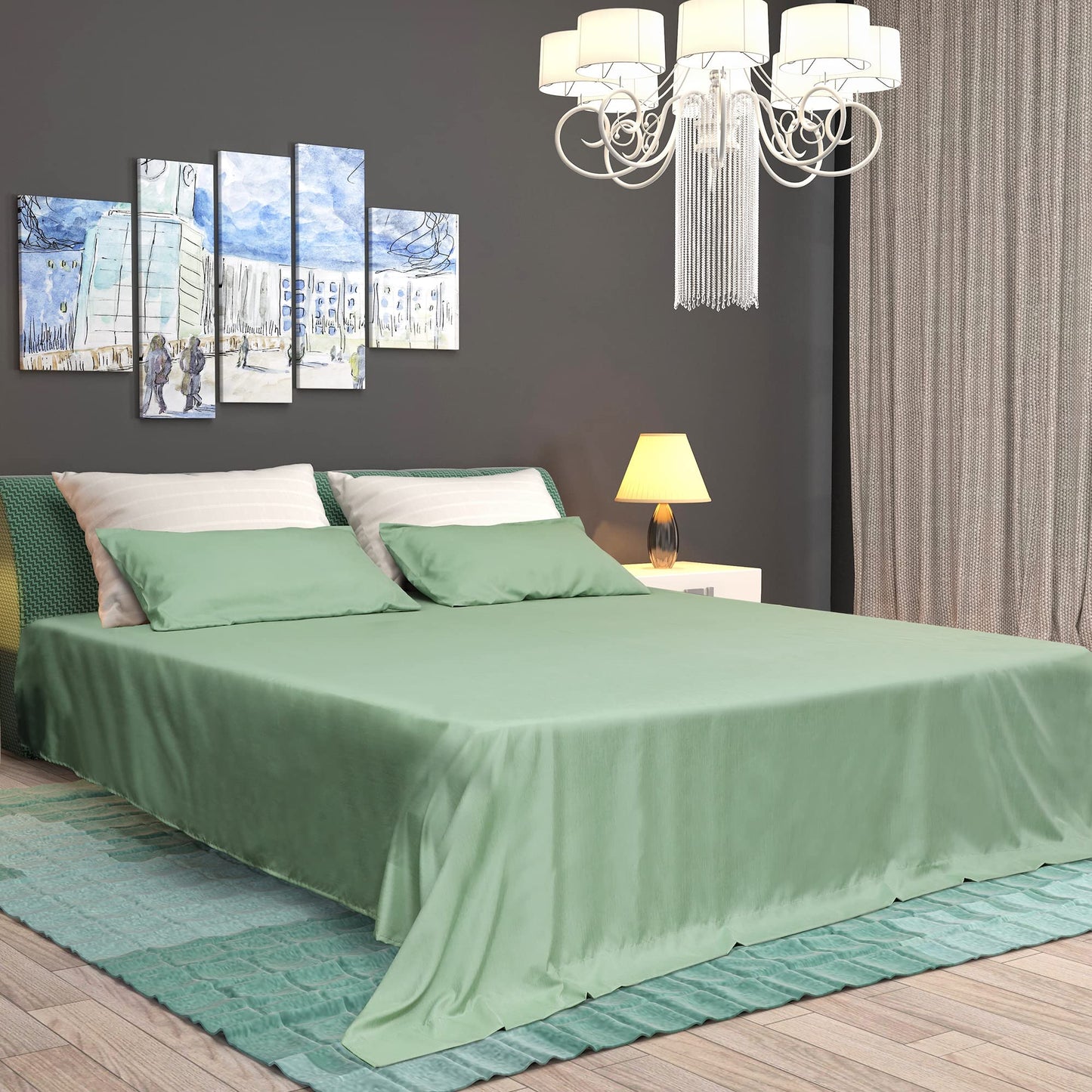 Mooreeke Bamboo Draps Queen Sheets, Cooling Bed Sheets Rayon Derived from Bamboo, Green Breathable & Soft Bed Sheets
