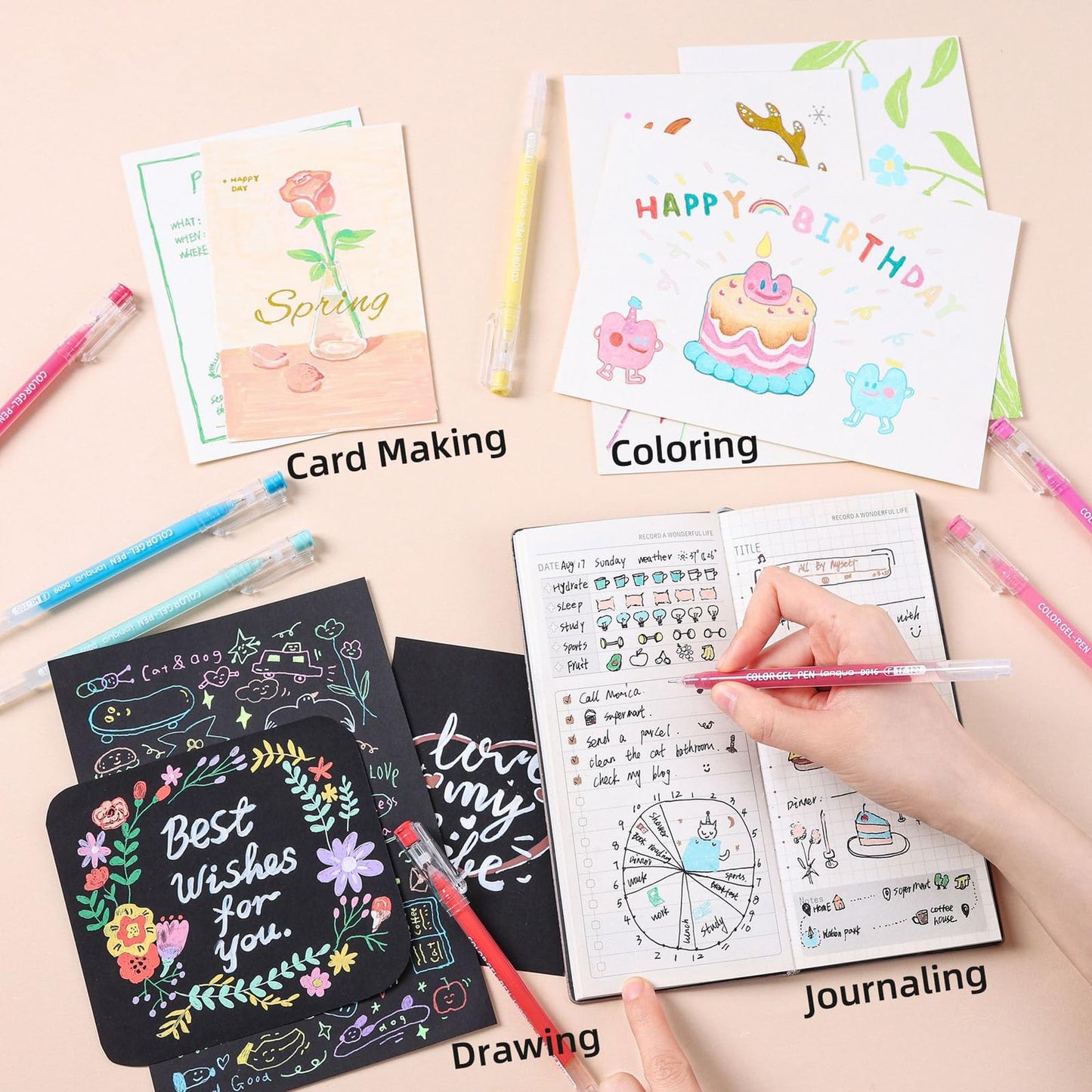 168Pcs 162 Colors Gel Pens Set，0.6mm Fine Point Quick-Drying Ink with Exquisite Transparent Storage Bag for Adult Coloring & Journaling, Drawing & Office