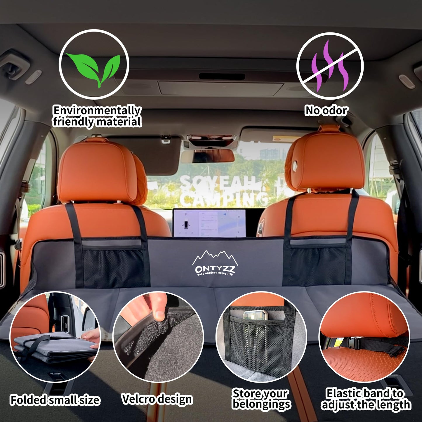 ONTYZZ Car Rear Seat Mattress Extension Plate Foldable Portable Mattress for Sleeping Car Back Seat Extender Increase Trunk and Car Bed Camping Space for Camping Car, Model3/Y/S