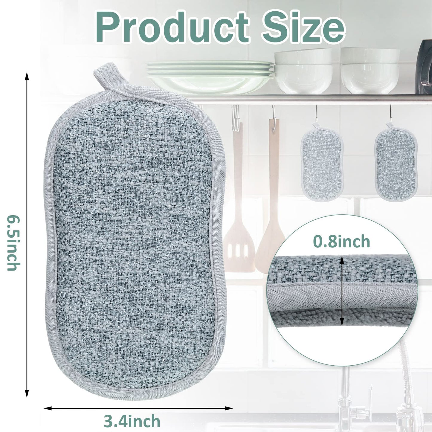 24 Pack Multi Purpose Scrub Sponges Non Scratch Microfiber Sponge Cleaning Dish Scrubber Reusable Dish Sponges for Washing Dishes Along with Heavy Duty Scouring Power for Household Cleaning, Grey
