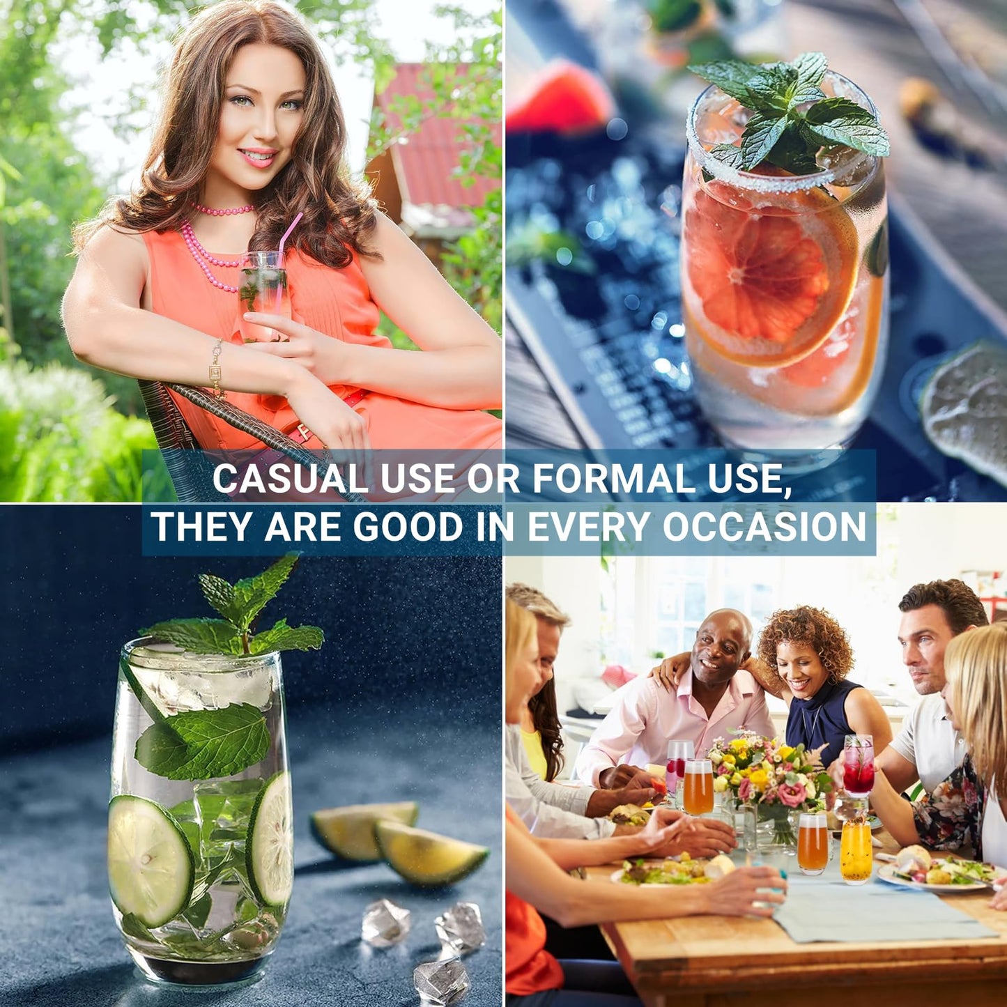 12 Pcs Crystal Highball Glasses, 16 oz Drinking Glasses, Tall Glass Sets, Water Glasses, Mojito Glass Cups, Bar Glassware, and Mixed Drink Cocktail Glass Set, Collins Glass Tumblers