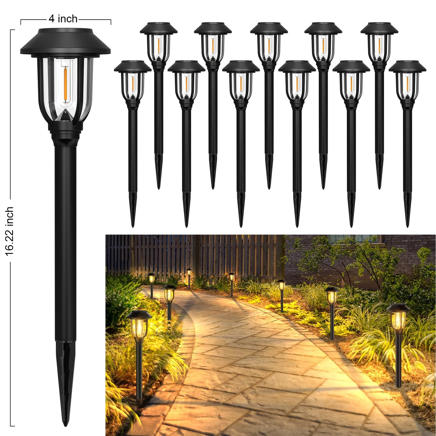ILANCK 12 Pack Solar Lights Outdoor, Solar Pathway Lights Waterproof Auto On/Off Powered, Warm White Landscape Lighting for Path, Yard, Walkway, Driveway, Garden 3000K