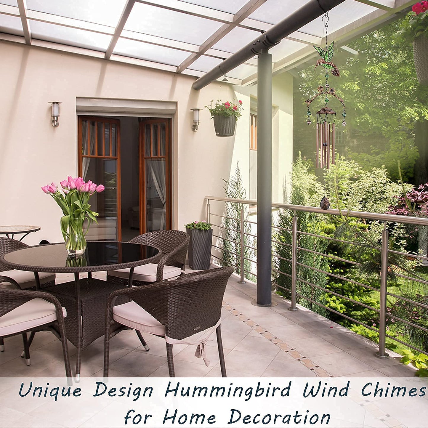 Wind Chimes - Hummingbird Wind Chimes for Outside Deep Tone 34 inches 5 Aluminum Tubes, Birthday, Memorial, Hummingbird Gifts for Mom, Grandma, Decorations for Home, Garden, Patio, Backyard