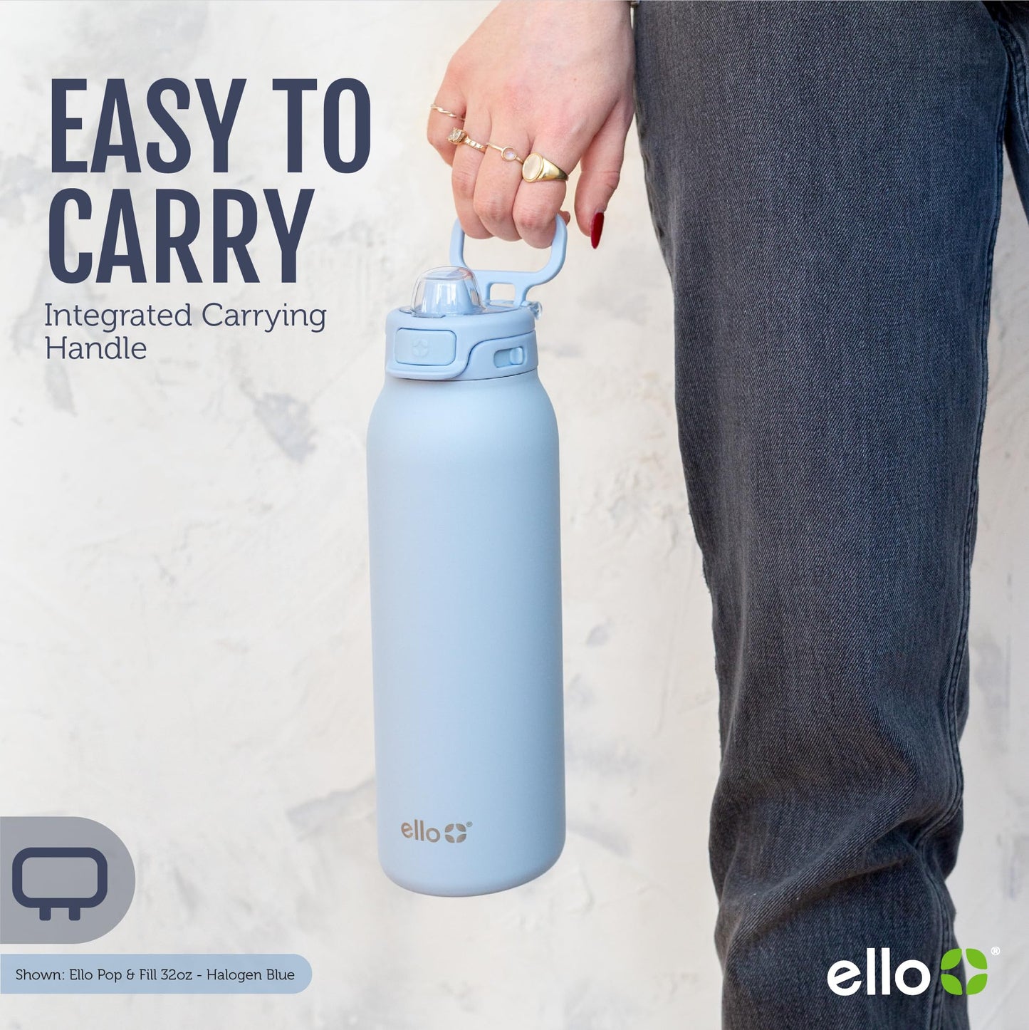 Ello Pop & Fill 22oz Stainless Steel Water Bottle with QuickFill Technology, Double Walled and Vacuum Insulated Metal, Leak Proof Locking Lid, Sip and Chug, Reusable, BPA Free, Aurora