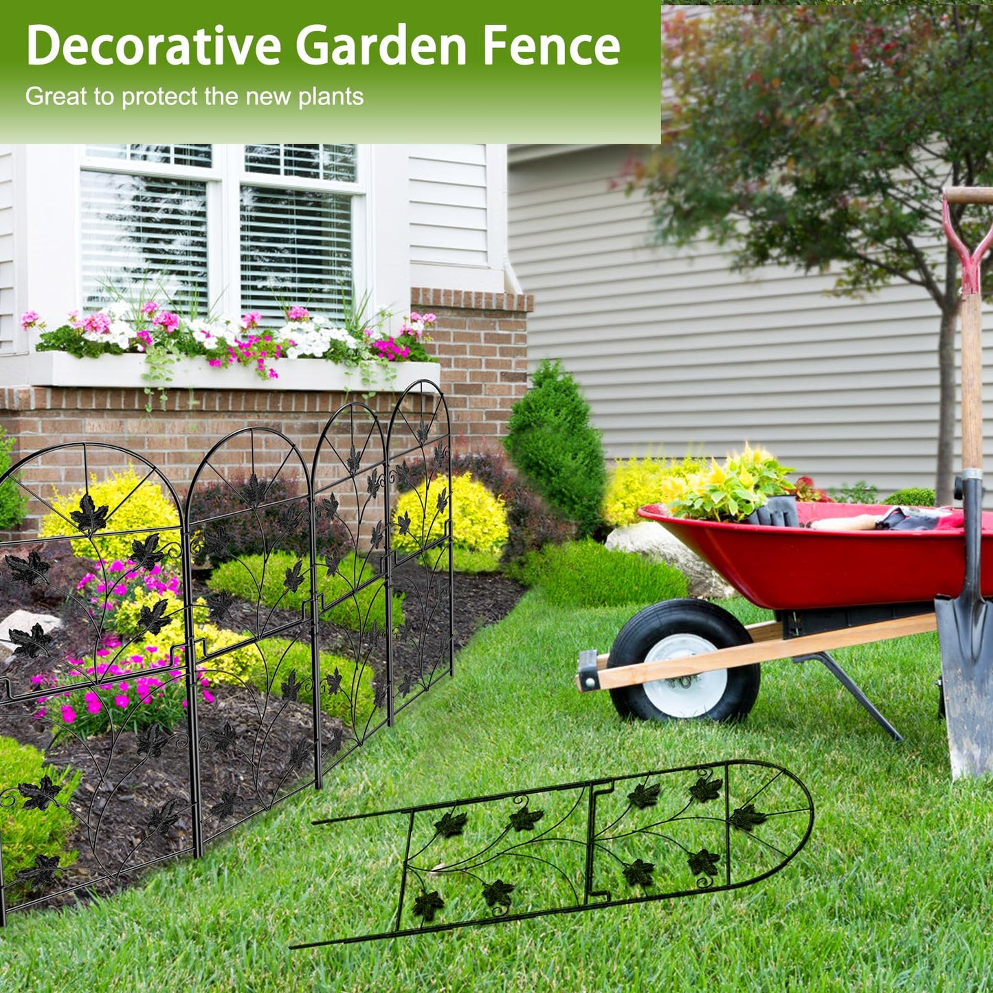 15 Pack Animal Barrier Fence, Total 38in (H) x16ft (L) Metal Rustproof Fence Panels, Decorative Dog Fence No Dig Fencing for Garden, Patio, Yard, Outdoor, Black