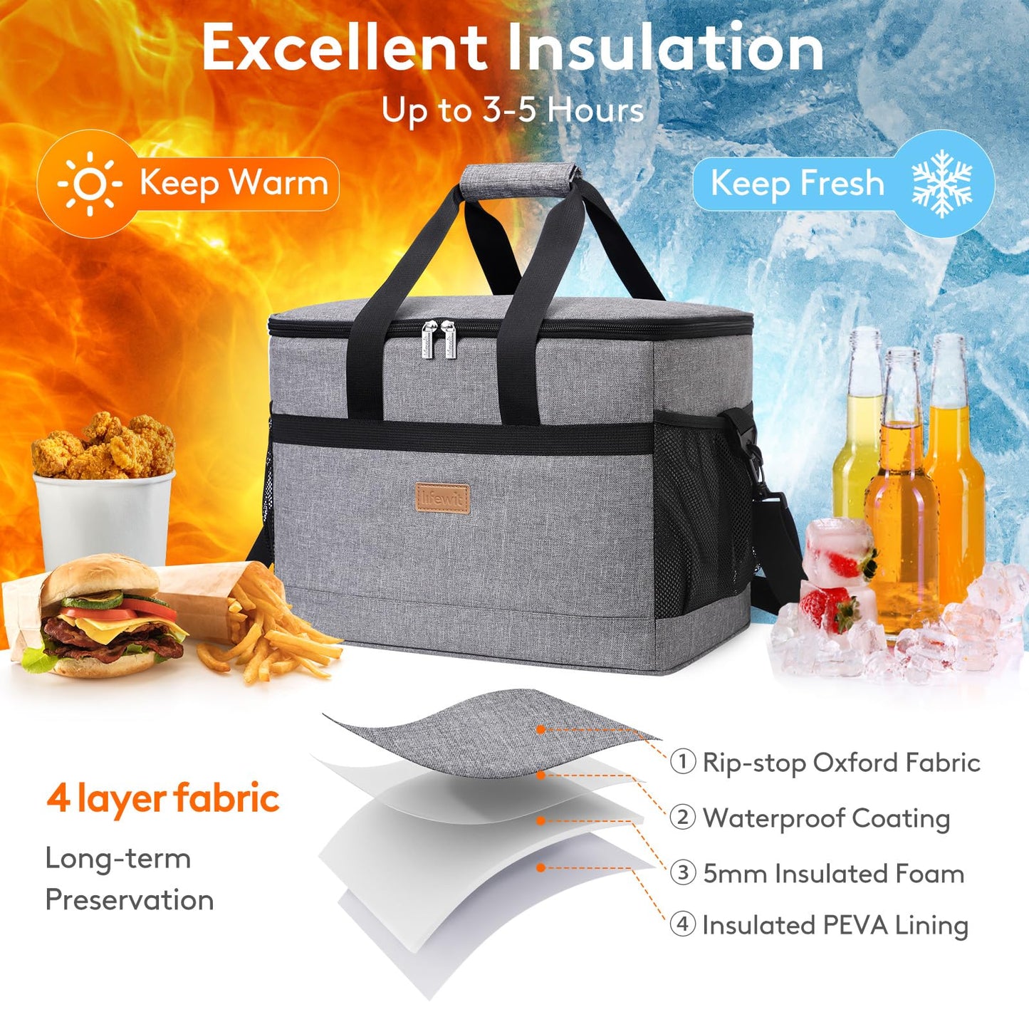 Lifewit Cooler Bag 30L/50Can Collapsible and Insulated Large Lunch Bag Leakproof Soft Cooler Portable Tote for Beach, Picnic, Work, Camping, Outdoor Activities