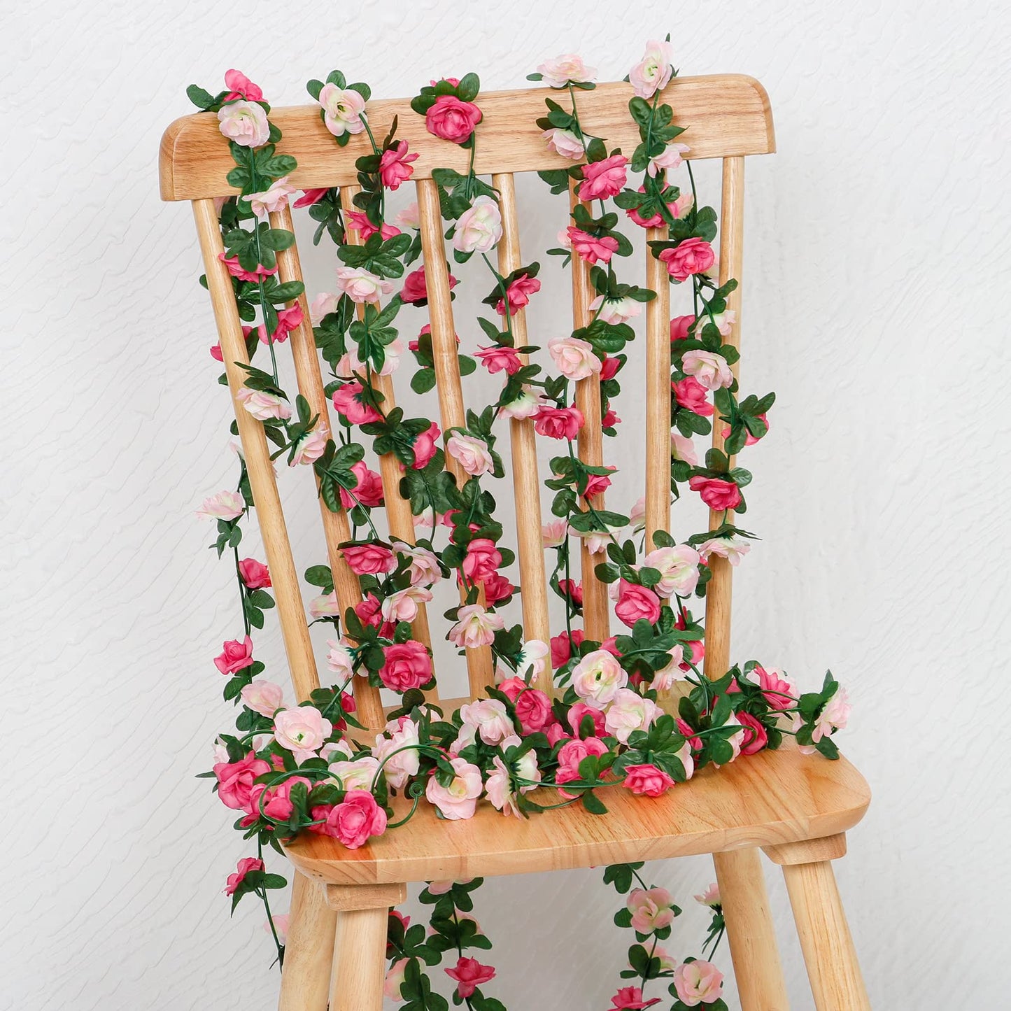 KHOYIME 8 Pack 64 FT Artificial Flower Garland, Fake Pink Roses Vines Silk Flowers Faux Plastic Outdoor Hanging Floral Ivy Garland Decoration for Wedding Arch Bedroom Home Wall Backdrop Room Decor