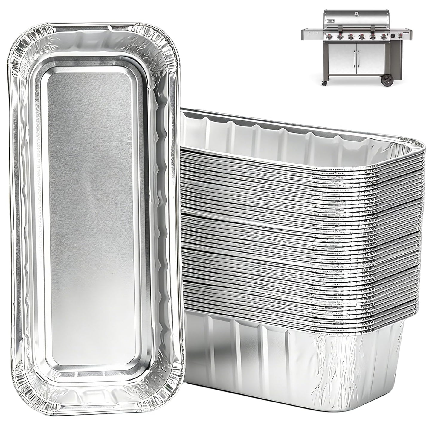 WEBROIL 40 Packs 6498 6417 Grease Catcher Pans for Weber Genesis II 400& 600, Aluminum Foil Tray Liners for Weber 28''/36" Gas Griddle, for Weber 400/600 Summit Series Smokefire Ex6 EpX6 Ex4 Gas Grill