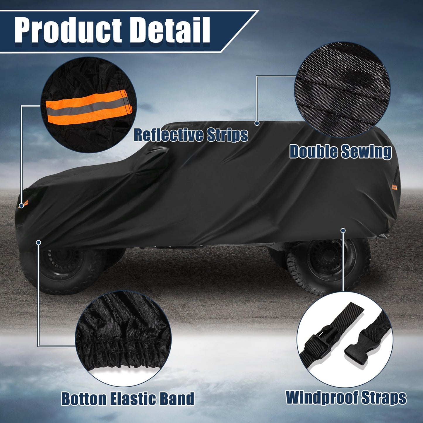 X AUTOHAUX SUV Car Cover Fit for Jeep Wrangler JK JL 2 Door 2007-2021 Outdoor Waterproof Sun Rain Dust Wind Snow Protection 210D Oxford Black