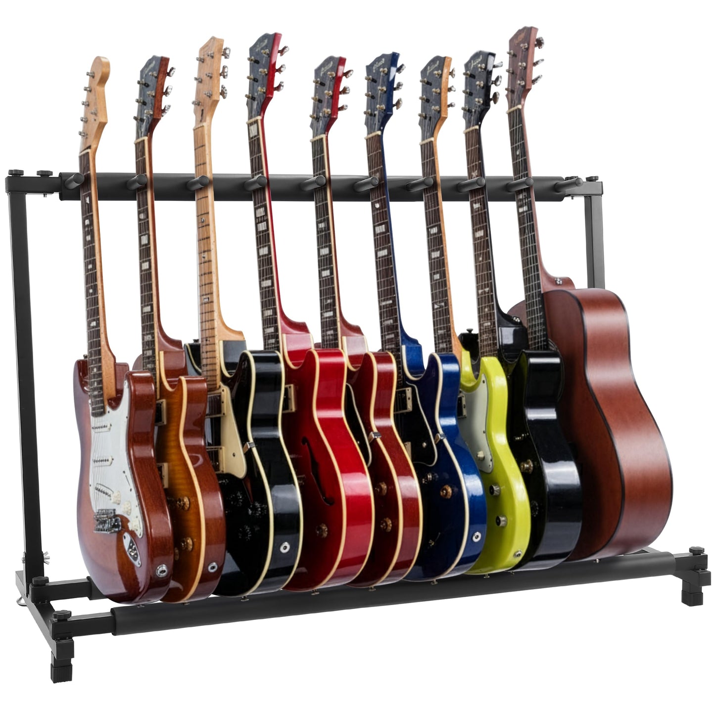 PYLE Guitar Rack – 9 Space Foldable Guitar Stand, Universal Portable & Collapsible Multi Guitar Holder, Easy Storage Guitar Support, Securely Holds Multiple Guitars- Acoustic, Electric, & Bass Guitars