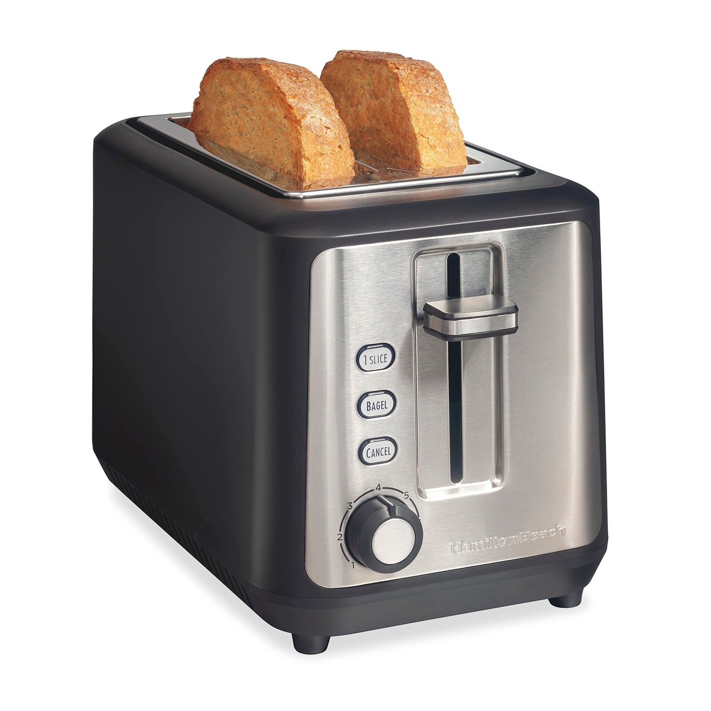 Hamilton Beach Gourmet 2 Slice Slot Toaster with Extra Long & Wide Slots, Sure-Toast Technology, Shade Selector with 7 Browning Levels, Bagel Setting, Matte Black and Stainless Steel (22996G)