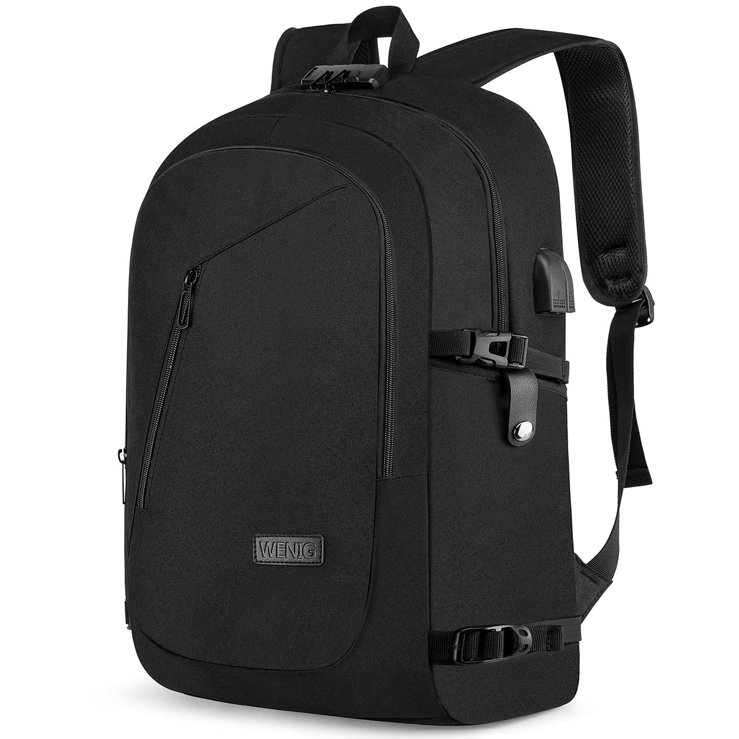 17.3 Inch Laptop Backpack,Large Travel Laptop Bag with USB Charging Port, Anti Theft Water Resistant Business Backpack for Men and Women, Durable Big Capacity Heavy Duty Computer Bag,Black