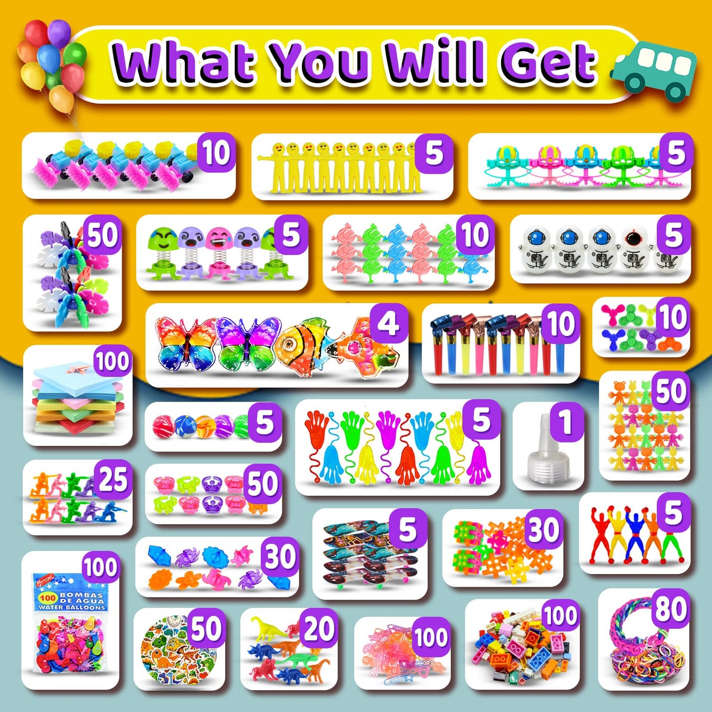 1000 pcs Party Favors for Kids, Fidget Toys Pack, Carnival Prizes,Filler Toys, Goodie Bag Stuffers, Birthday Gift Toys, Stocking Stuffers Bulks, School Classroom Rewards Toys