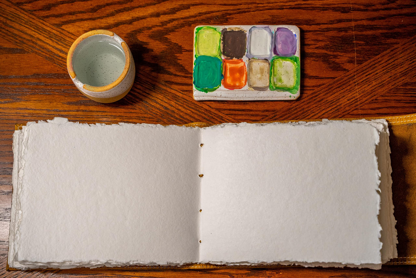 Wanderings Brown Leather Watercolour Journal - 6" x 8" (15.2 x 20.3cm) - Genuine Leather Art Journal with Handmade Deckle Edge Paper - 350 GSM Cold Press Paper