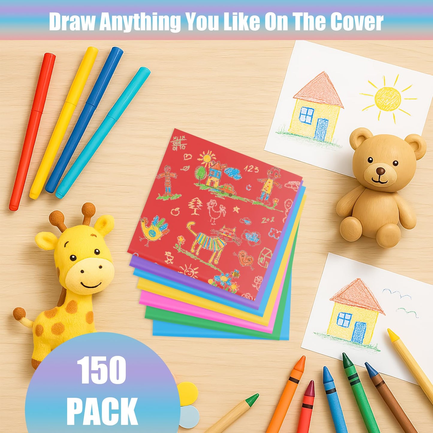 150 Pack Mini Blank Notebooks Bulk, 4 x 4 Inch Small Pocket Sketchbooks for Adults, Journal Notepads for Drawing, Writing, Wedding Favors, Travel, Office Supplies, 24 Sheets/48 Pages (6 Color)