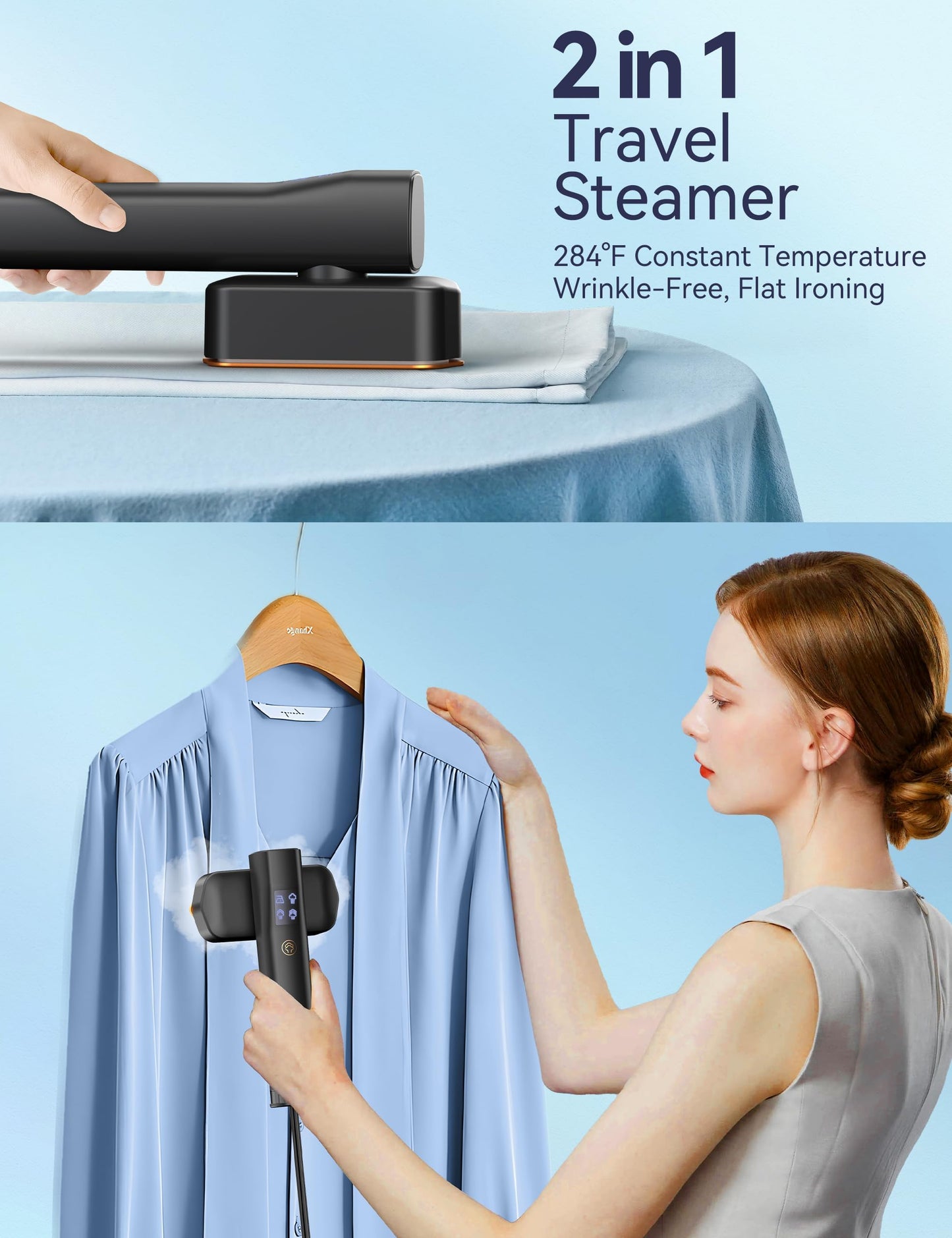 Steamer for Clothes, Sundu Portable 2-in-1 Steamer & Iron, 15s Fast Heat-up, 100ml Water Tank, Ironing Gloves, 20 Min Continuous Steam, Wrinkle Remover for Garment, Travel & Home Use (Black&gray)