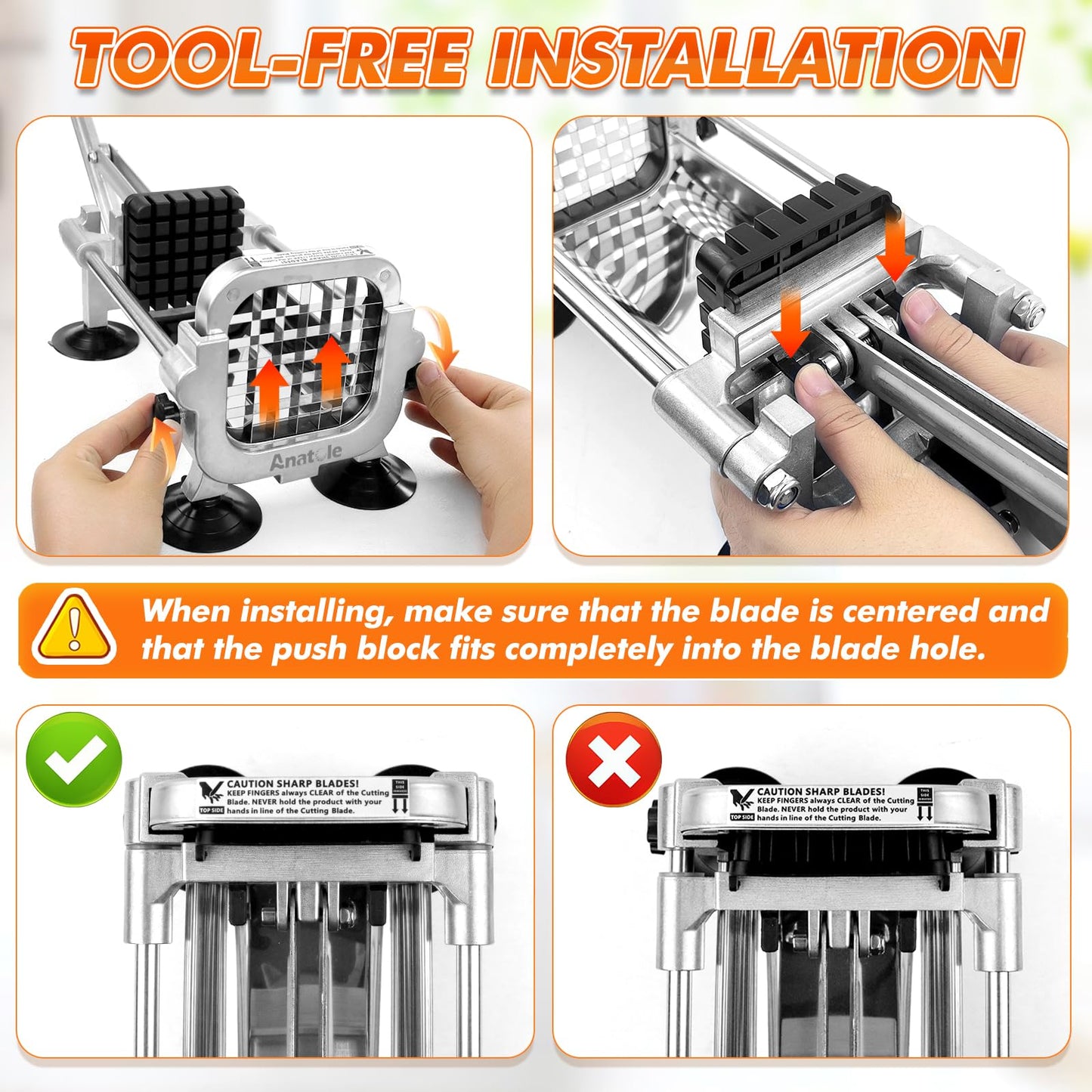 Anatole Professional French Fry Cutter Stainless Steel with 1/2'' Blade Manual Potato Slicer Veggie Chopper Homestyle Dicer for Onions Carrots Cucumbers
