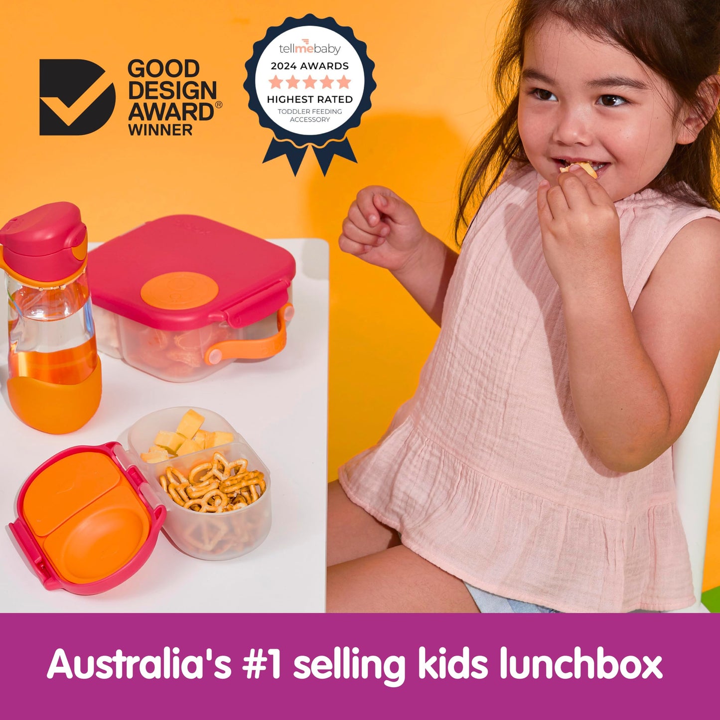 b.box Snack Box (2-Pack) for Kids & Toddlers: 2 Compartment Snack Containers, Mini Bento Lunch Box. Leak Proof, BPA Free, Dishwasher Safe. Ages 4 Months+ (Strawberry Shake + Lilac pop, 12oz Capacity)