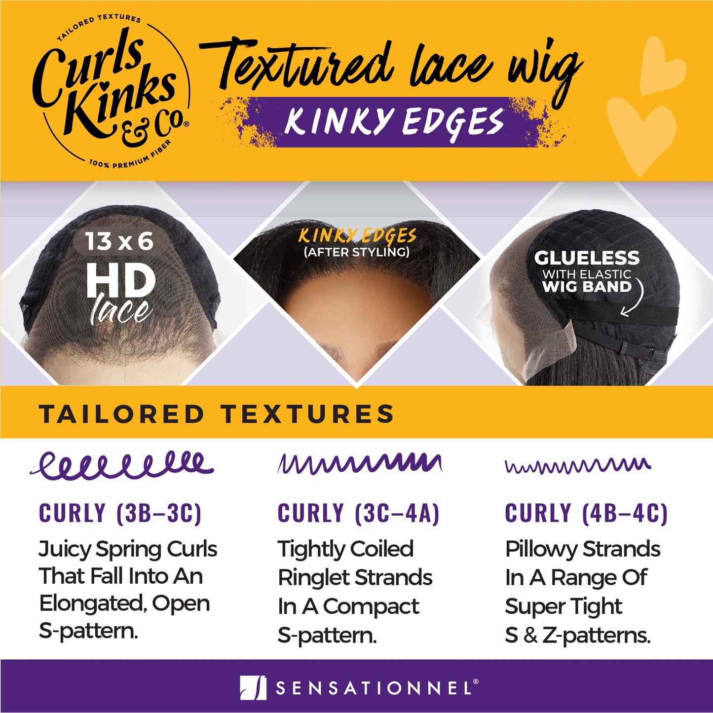 Sensationnel Curls Kinks&Co Synthetic Textured Lace Front Wig - 13X6 Kinky Body Wave 18" (Color:1B OFF BLACK)