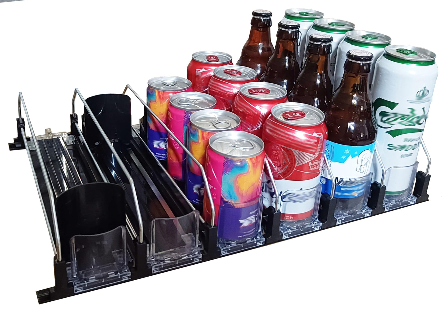 OBA-HORSE Drink Organizer for Fridge, Self-Pushing Drink Dispenser Fridge, Adjustable Width Fridge Can Organizer (Black, 6 Rows 12.2" D × 17.72" W)