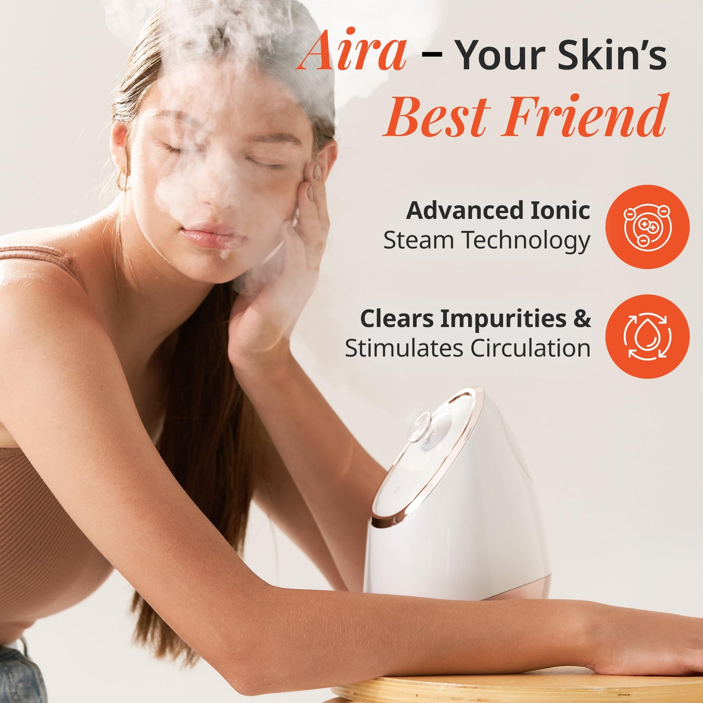 Aira Nano Ionic Facial Steamer by Vanity Planet - (Rose Gold) - Unclog Pores & Blackheads Cleaner Detoxifies, Cleanses & Moisturizes Skin - Adjustable Nozzle with Water Tank & 3 Essential Oil Baskets