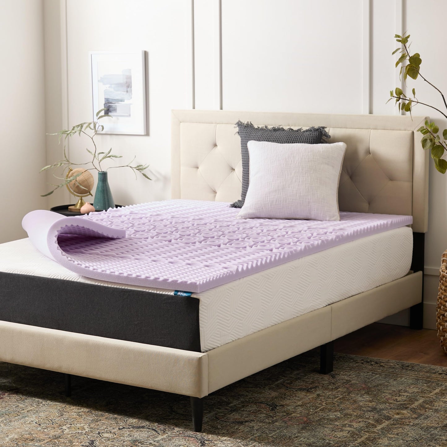 LUCID 2 Inch 5 Zone Lavender Memory Foam Mattress Topper – Calming Lavender – Targeted Convoluted Comfort Zones, Full (LU20FF30ZT)