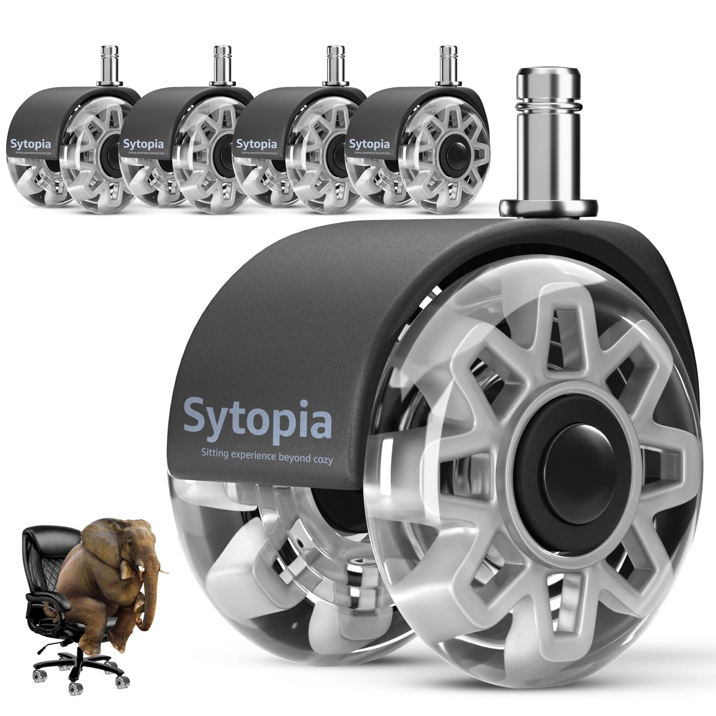 Office Chair Caster Wheels Replacement, 2.5 Inch Rubber Chair Wheels, Heavy Duty, Smooth Rolling, Quiet for Carpet and Hardwood Floors, Universal Fit 11x22mm, Not Compatible with 1KEA, Set of 5 Grey