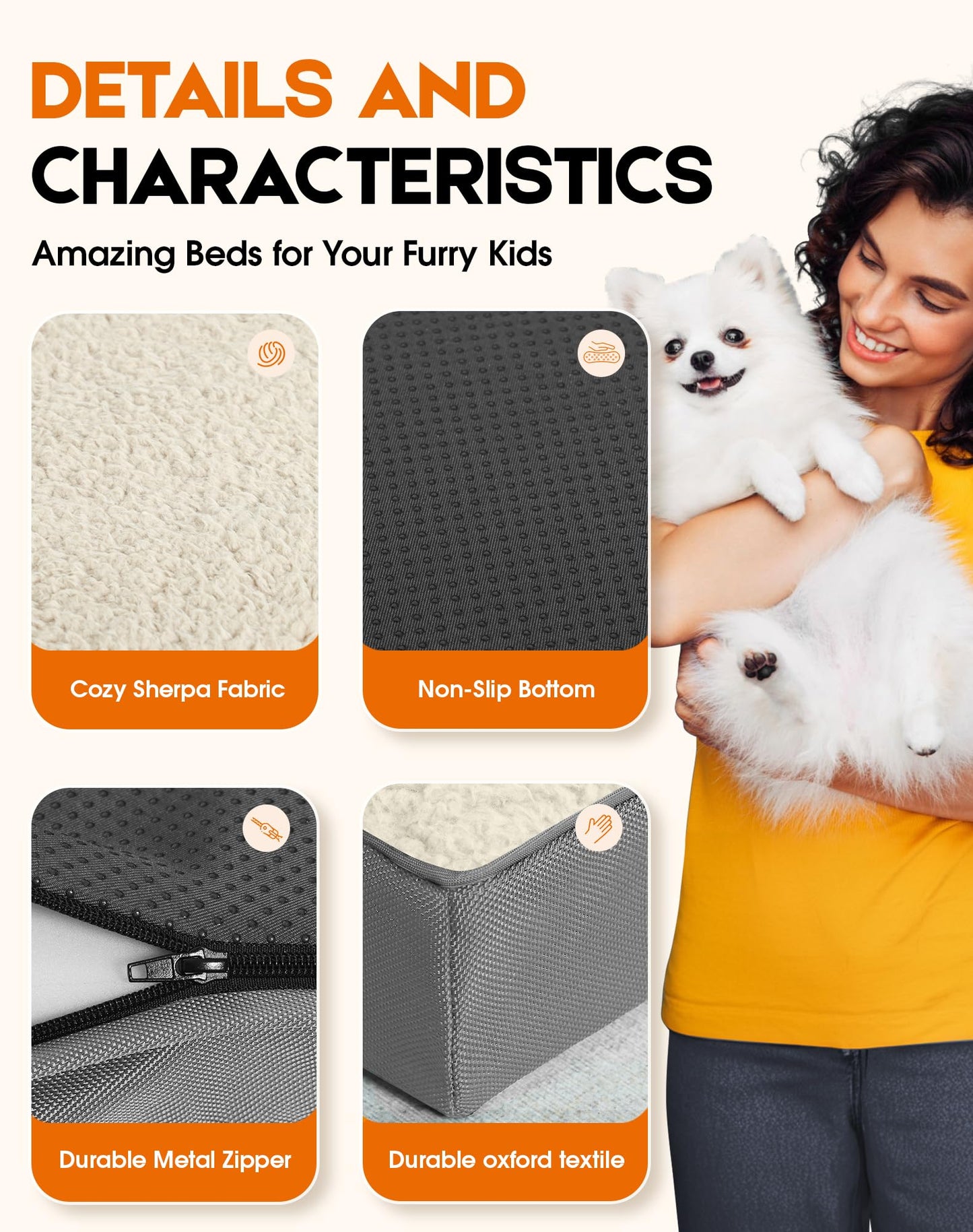 UPVILLA Waterproof Dog Bed Large-Orthopedic Support & Egg Crate Foam Dogs Mat, Soft & Cozy Dog Crate Pad with Non-Slip Bottom and Machine Washable Cover, Large Pet Mat Beige