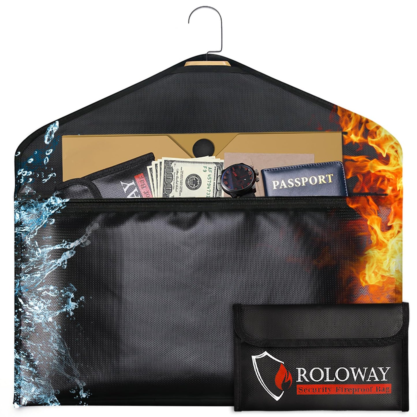ROLOWAY Hanger Diversion Fireproof Safe, Hidden Compartment for Home & Travel, Secret Safe for Cash Hiding Under Clothes with Small Fireproof Bag
