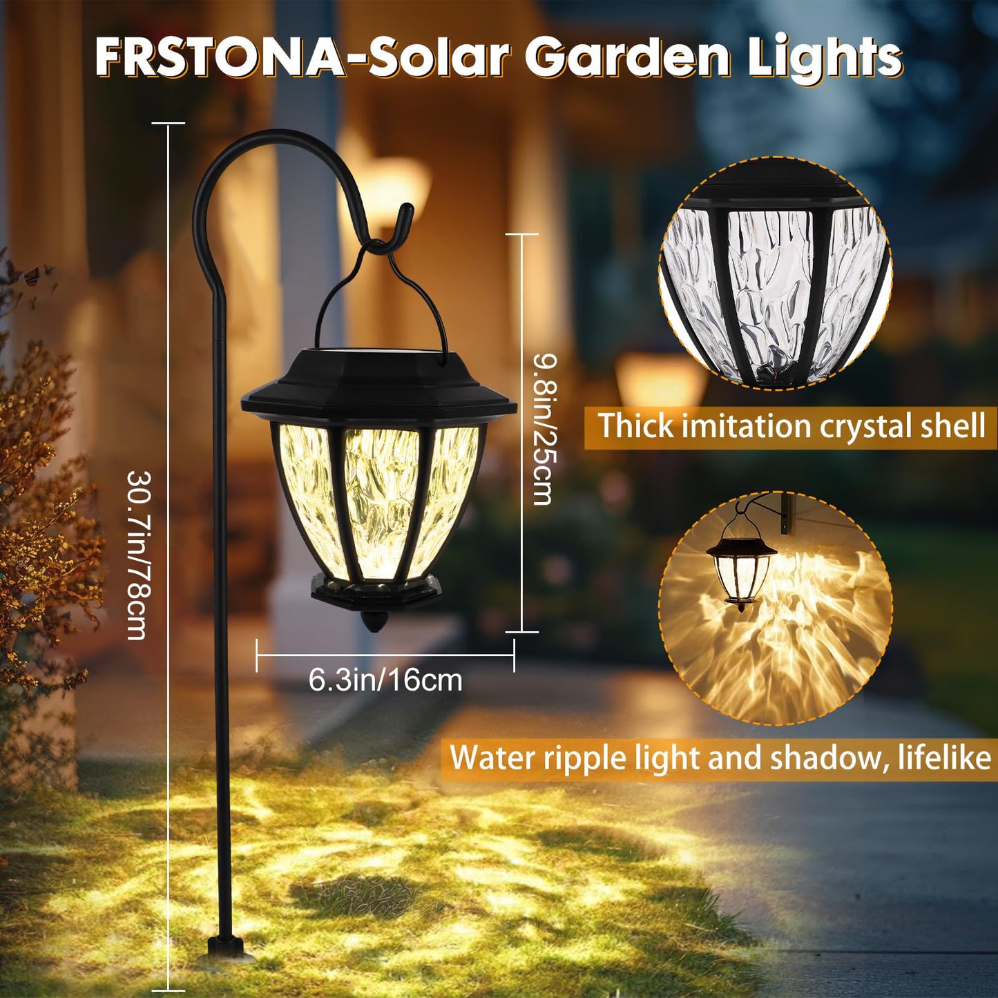 Solar Lantern Outdoor 2 Pack Hanging Solar Lights,Garden Waterproof Decorative with Wall Mount Kit and Shepherd Hook for Porch Lawn Patio Pathway Garden Wall Gifts for Mother's Day