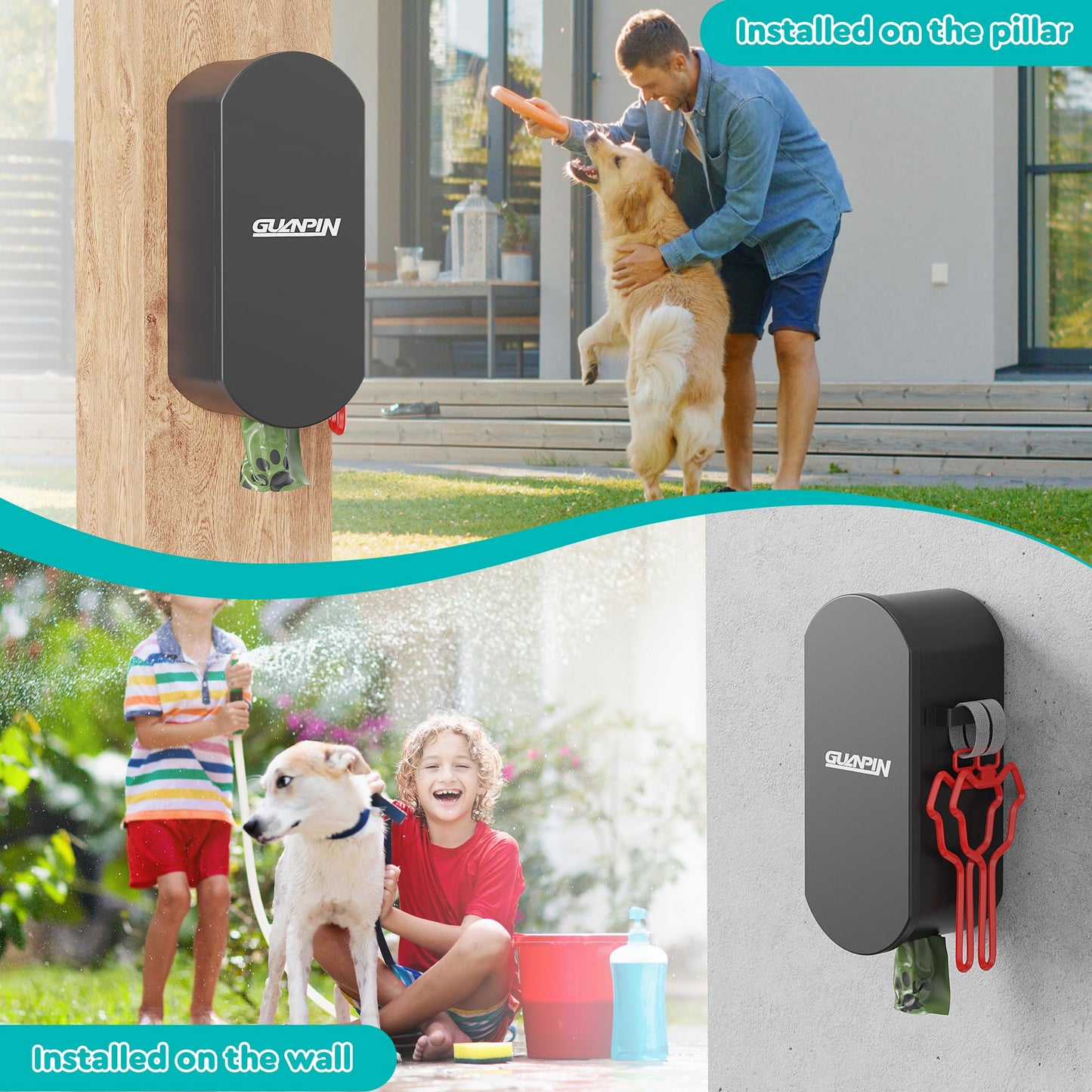guanpin Dog Poop Bag Dispenser Wall Mount with 2Pcs Dog Poop Bag Holder, Steel Dog Bag Holder with Magnetic Door Closure,Holds 9-10Rolls,Exclusive of Dog Poop Bag, Dark Gray, GH-LD422D