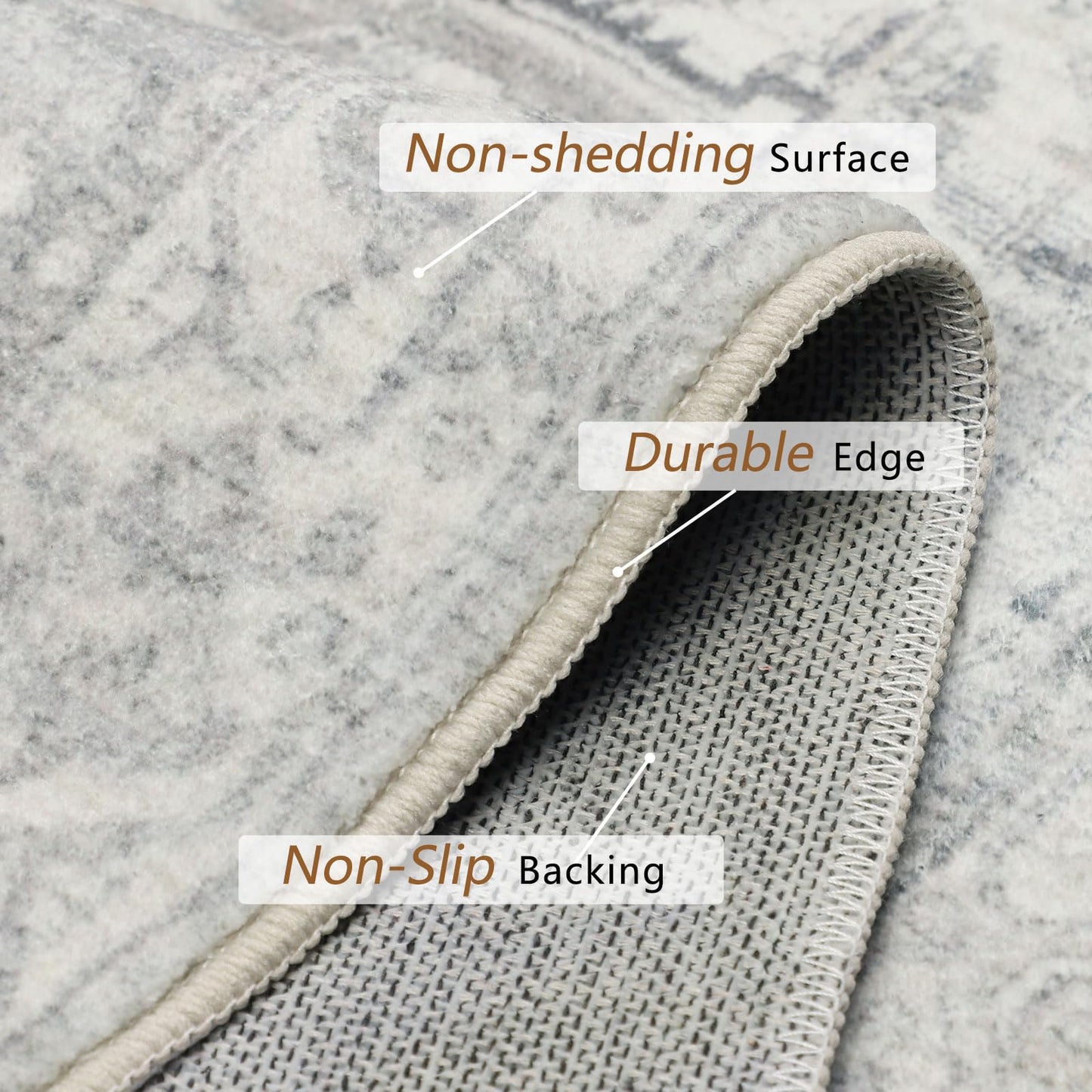 Homcomoda Hallway Runner Rug 2'x10' Washable Runner Rug Non Slip Long Runner Rugs for Hallway Boho Kitchen Runner Rug Distressed Carpet Runner for Hallway Entryway Bedroom, Grey/Beige