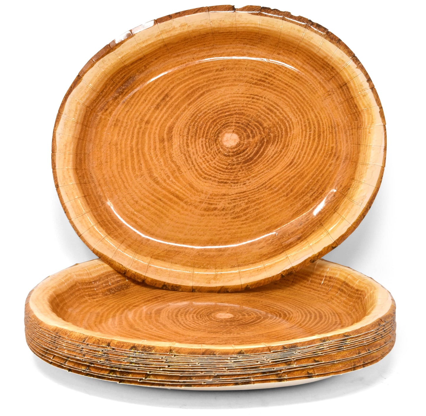 Gift Boutique 50 Count Wood Oval Paper Plate 10" X 12" Large Disposable Rustic Wooden Look Platter Serving Dish Tray for Fall Spring Holiday Tableware