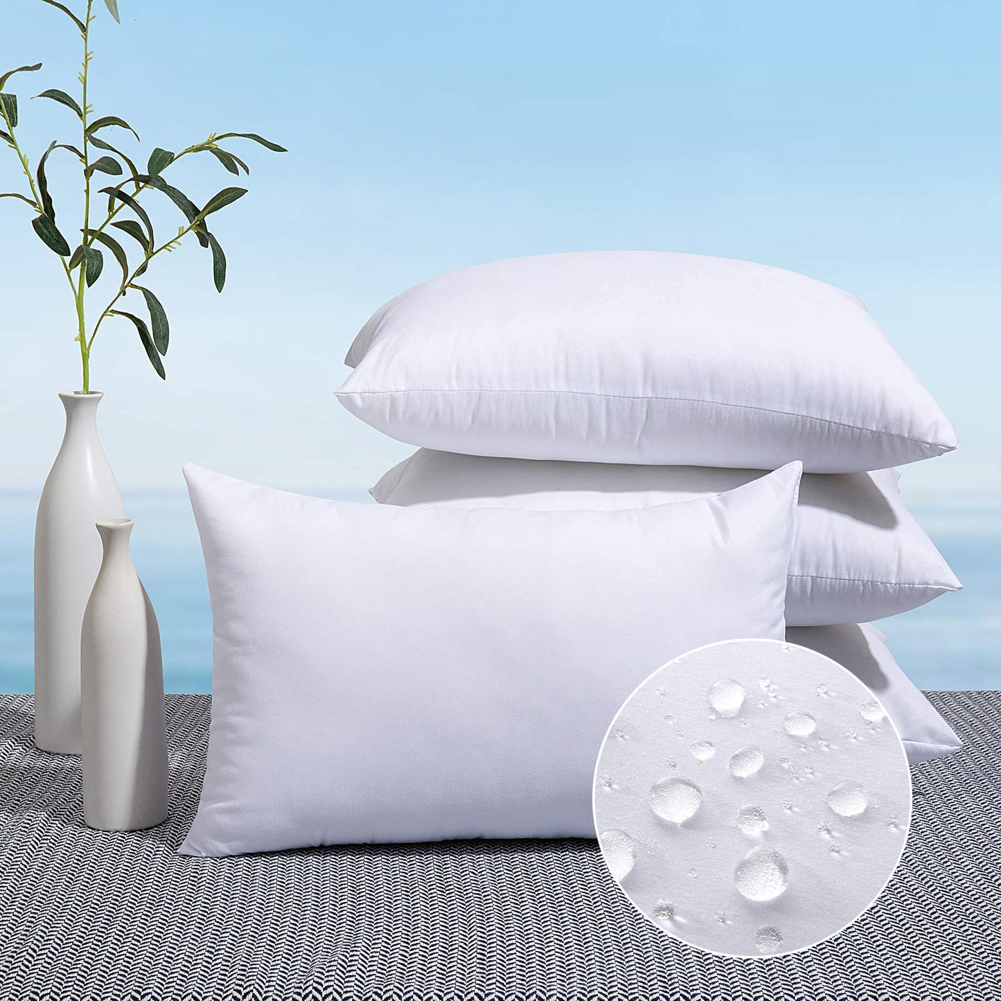 MIULEE Pack of 4 Pillow Insert 12x20 Inches Outdoor Waterproof Throw Pillow Insert Premium Hypoallergenic Stuffer Sham Rectangle for Bed Couch Sofa Cushion Patio Furniture
