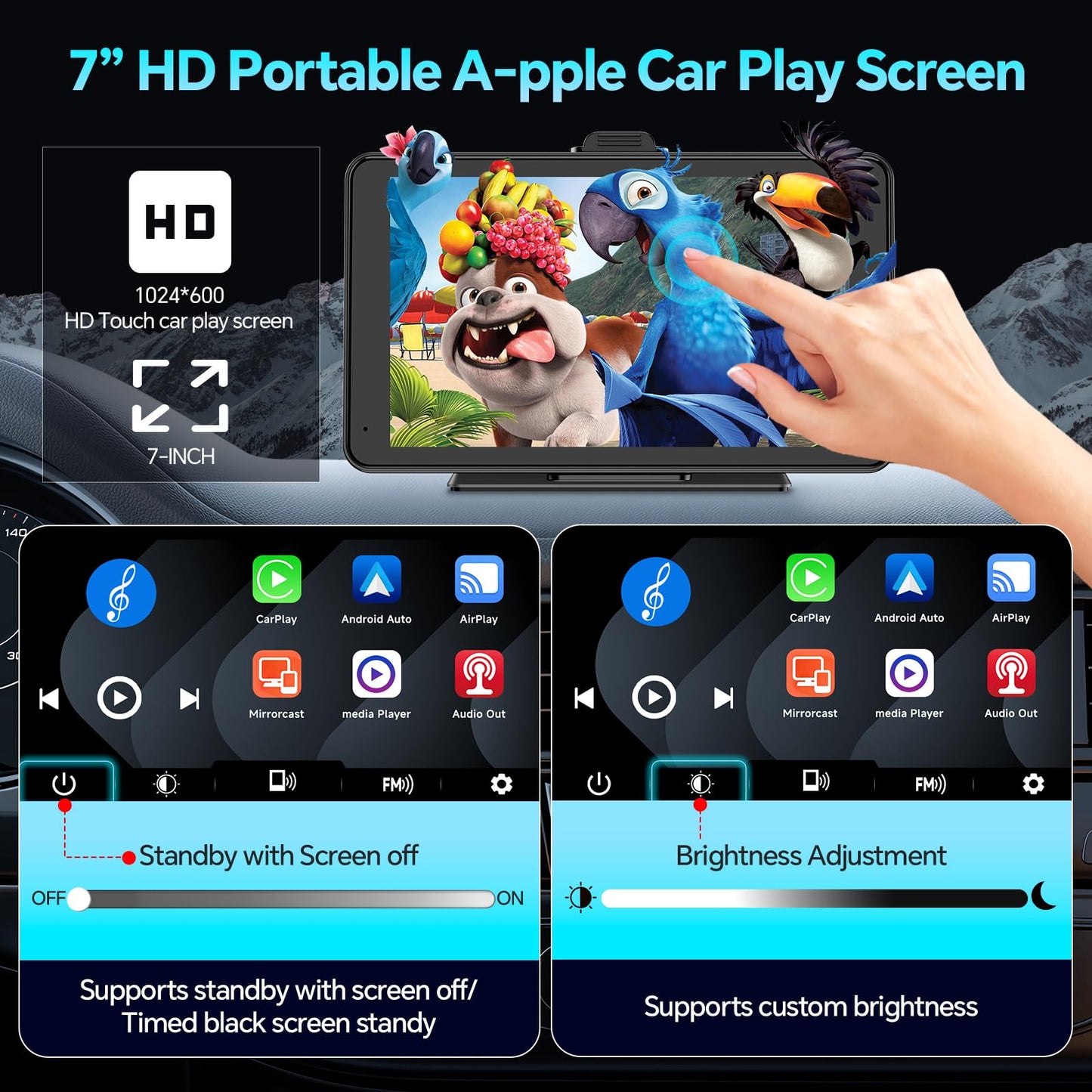 Car Play, Wireless Car Stereo for Apple Carplay, 7"HD Portable Touchscreen Android Auto Carplay Screen for Cars,Audio Receiver/Car Radio with Bluetooth,FM,AUX,Voice Control,Live Navigation,Mirror Link