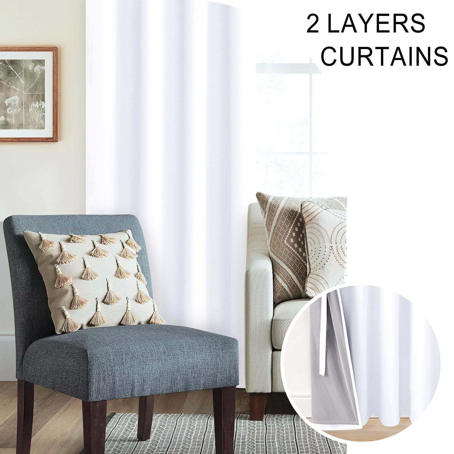 XWZO 100% Blackout Curtains 2 Panels - Heat and Full Light Blocking Window Panels with Grommets for Bedroom/Nursery, 84 Inches Long Thermal Insulated Draperies, White, W52 x L84, Set of 2