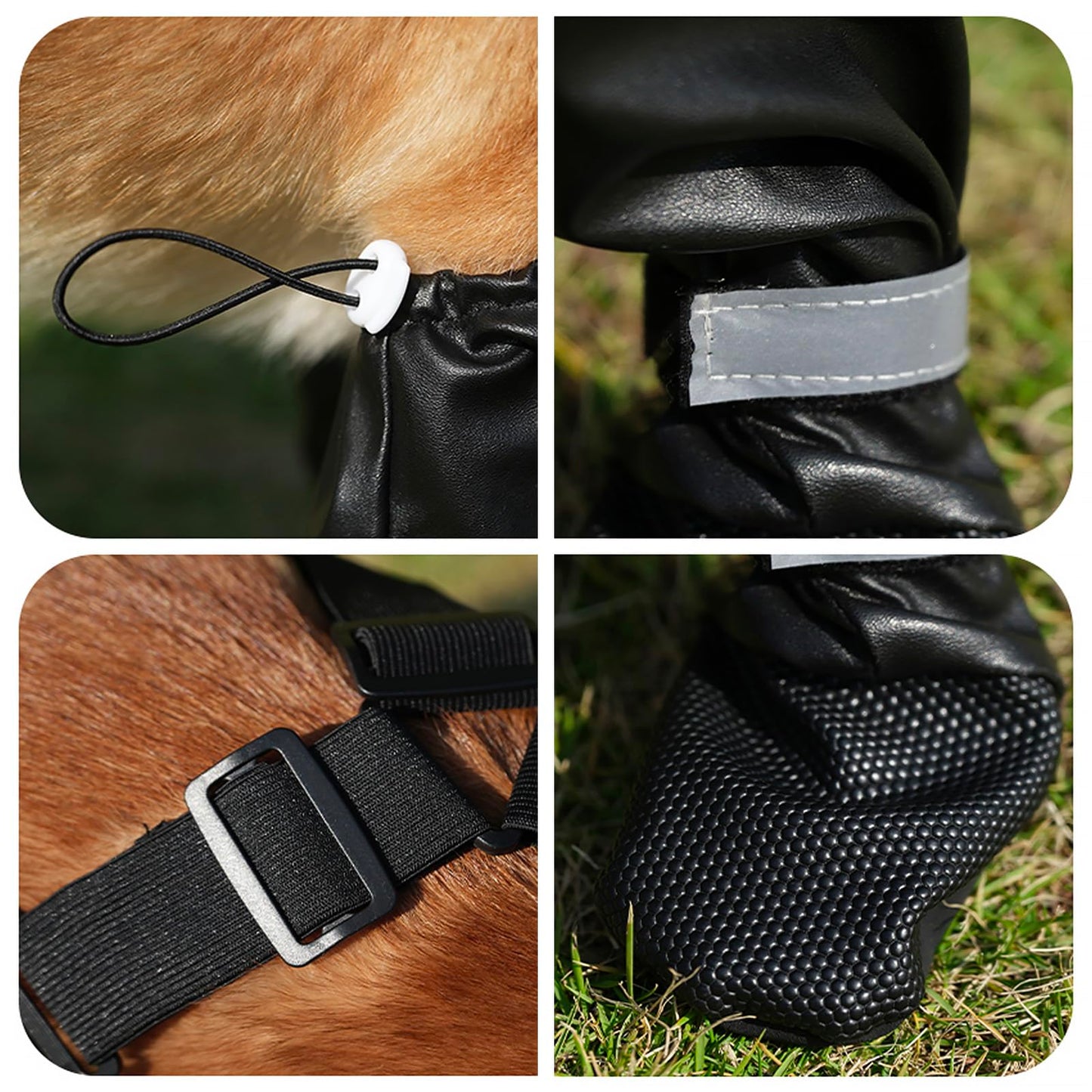 BiPawTi Dog Suspender Boots, Reflective Paws Dog Boots for Night-Walk Safety, Suspender Booties for Hot Pavement/Snow Walks, Anti-Lost/Anti-Slip Shoes, Leg/Paw Protectors for Large Dogs - XXL