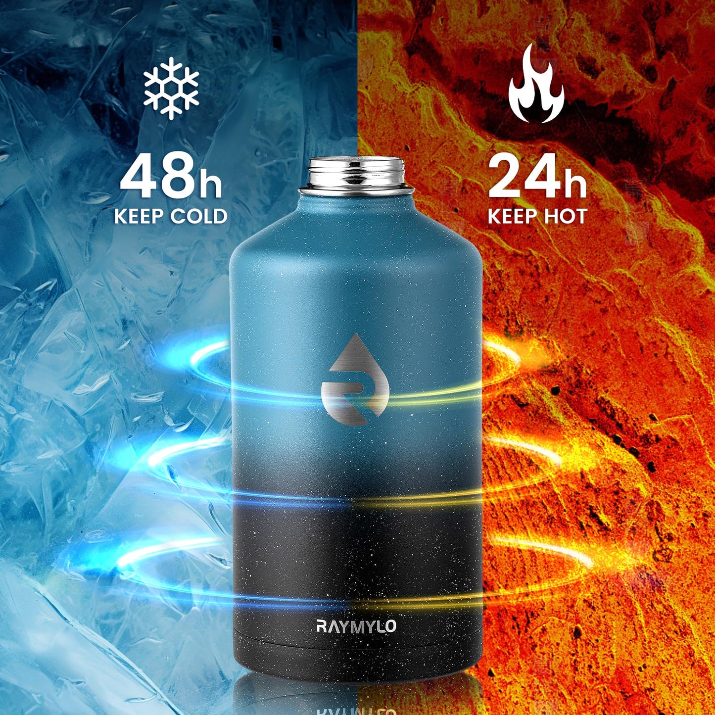 RAYMYLO 128oz Insulated Water Bottle, Triple Wall Vacuum Stainless Steel Water Bottles - Keeps Cold 48H, Reusable One Gallon Jug for Gym, Sports, Camping, Hiking,Travel, Starry Sky-Indigo/Black