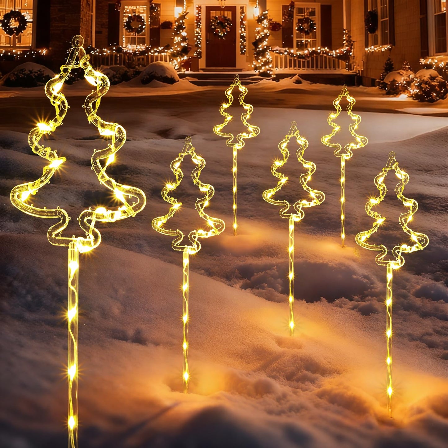 6 Packs Christmas Tree Solar Garden Lights with 8 Light Modes, 21.65 Inches Tall Christmas Outdoor Garden Light with 20 LEDs Each, Solar Outdoor Xmas Decor for Garden, Path, Patio (Warm White)