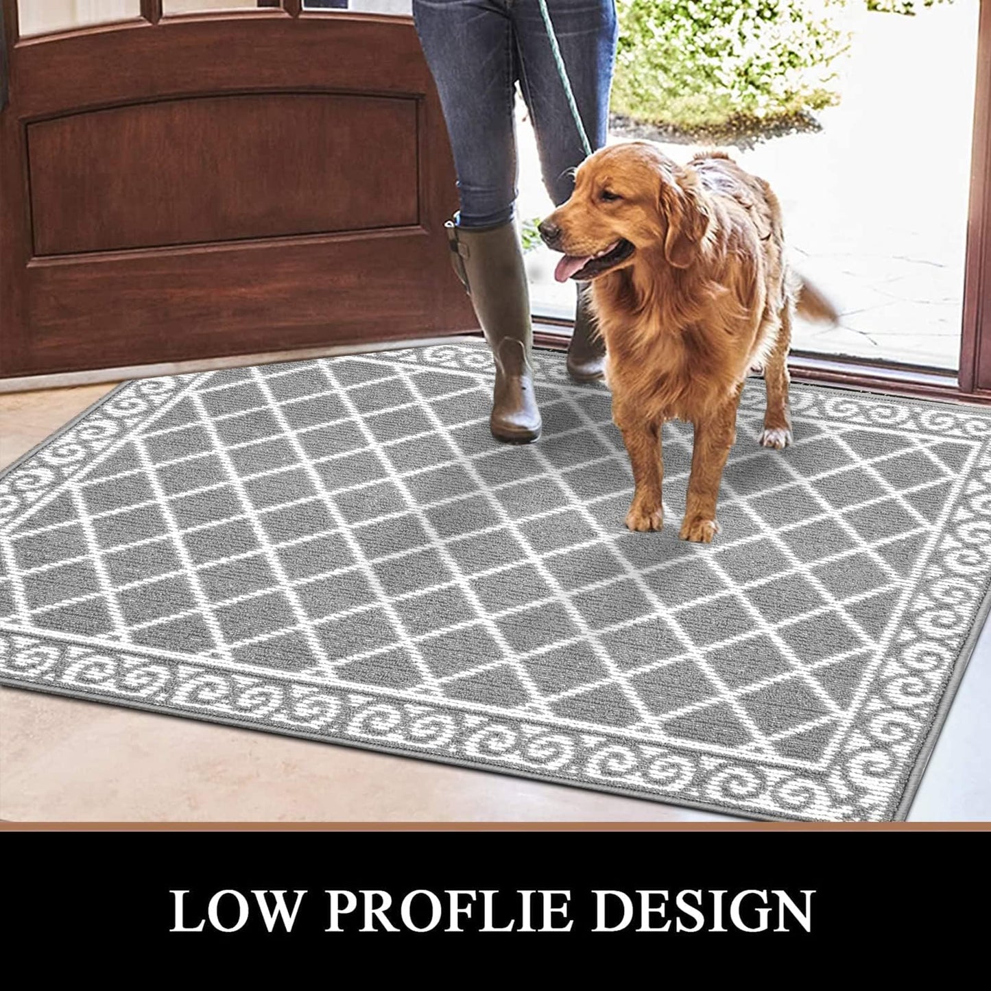 HEBE Non Slip Door Mat Indoor, 32" x 48" Heavy Duty Entrance Rug for Front Door, Washable Absorbent Floor Mat for Entryway Garage Patio, Grey