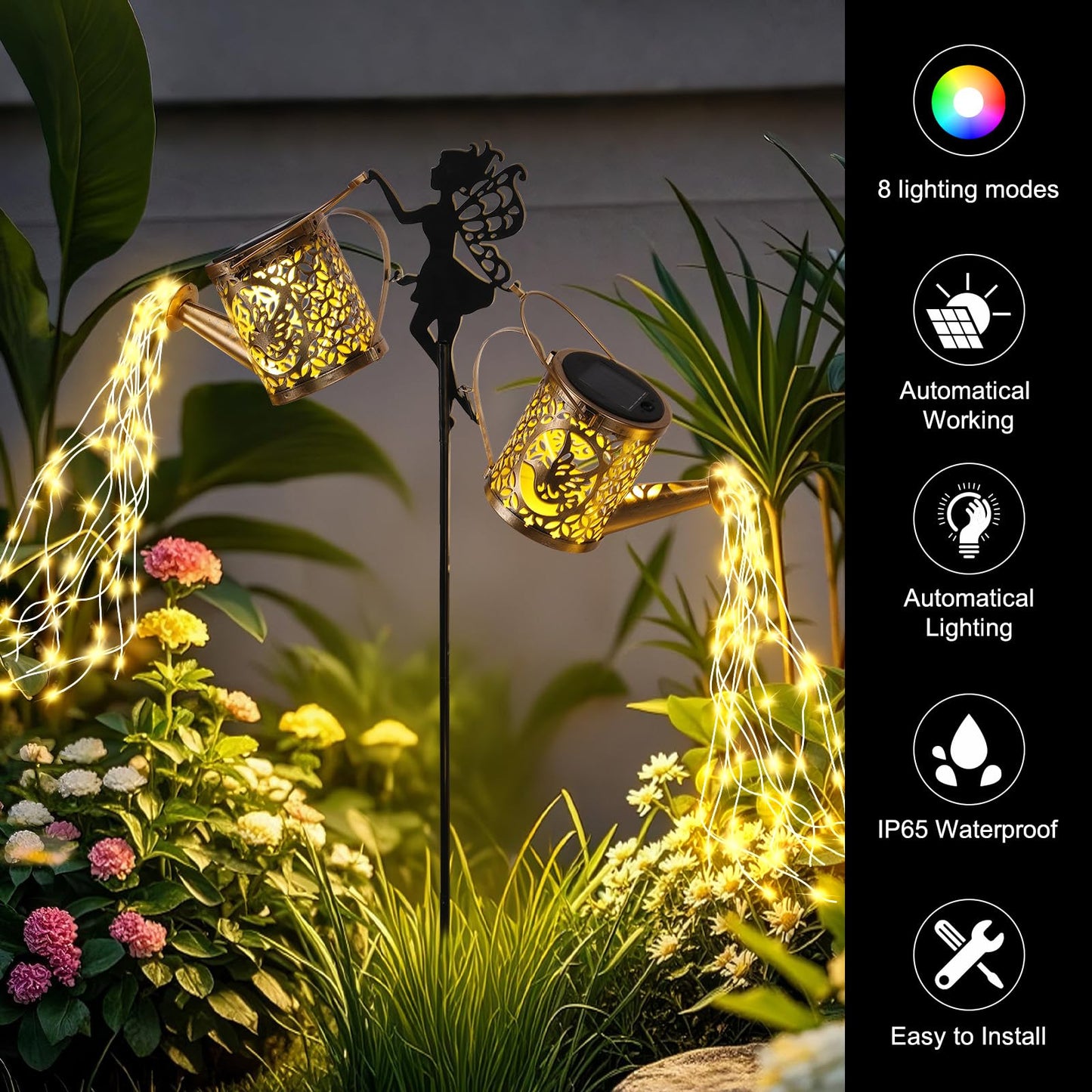 ZKLiLi Solar Fairy Hummingbird Watering Can Lights Outdoor, IP65 Waterproof Garden Decor with one Pole Two Light - Hanging Patio Lawn Pathway Gift for Backyard,Lawn,Patio
