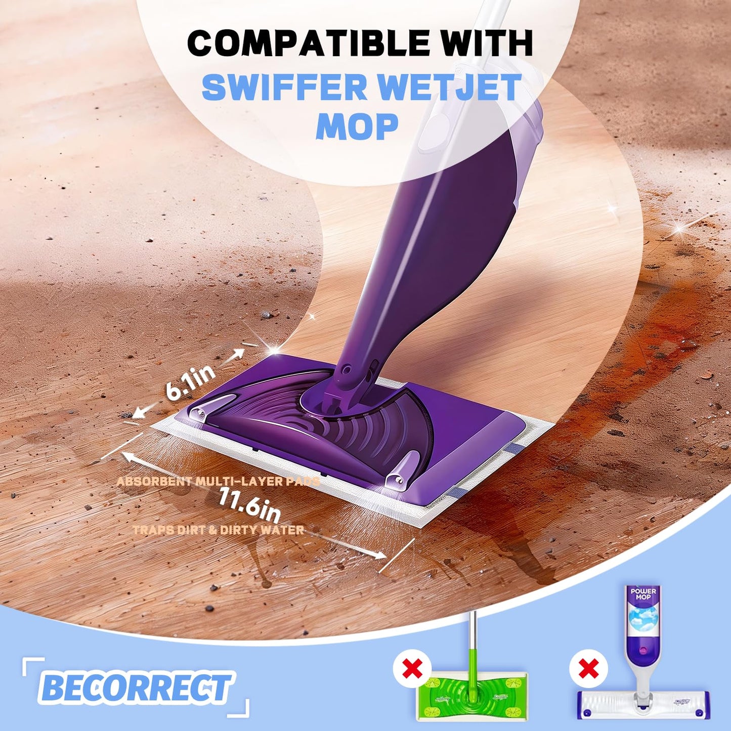 96 Pack Mop Pad Refills for Swiffer Wet Jet Mop Pads, Disposable Mopping Pads Refill for Multi Surface Floor Cleaning, 4-Layer Super Absorbent & Heavy Duty