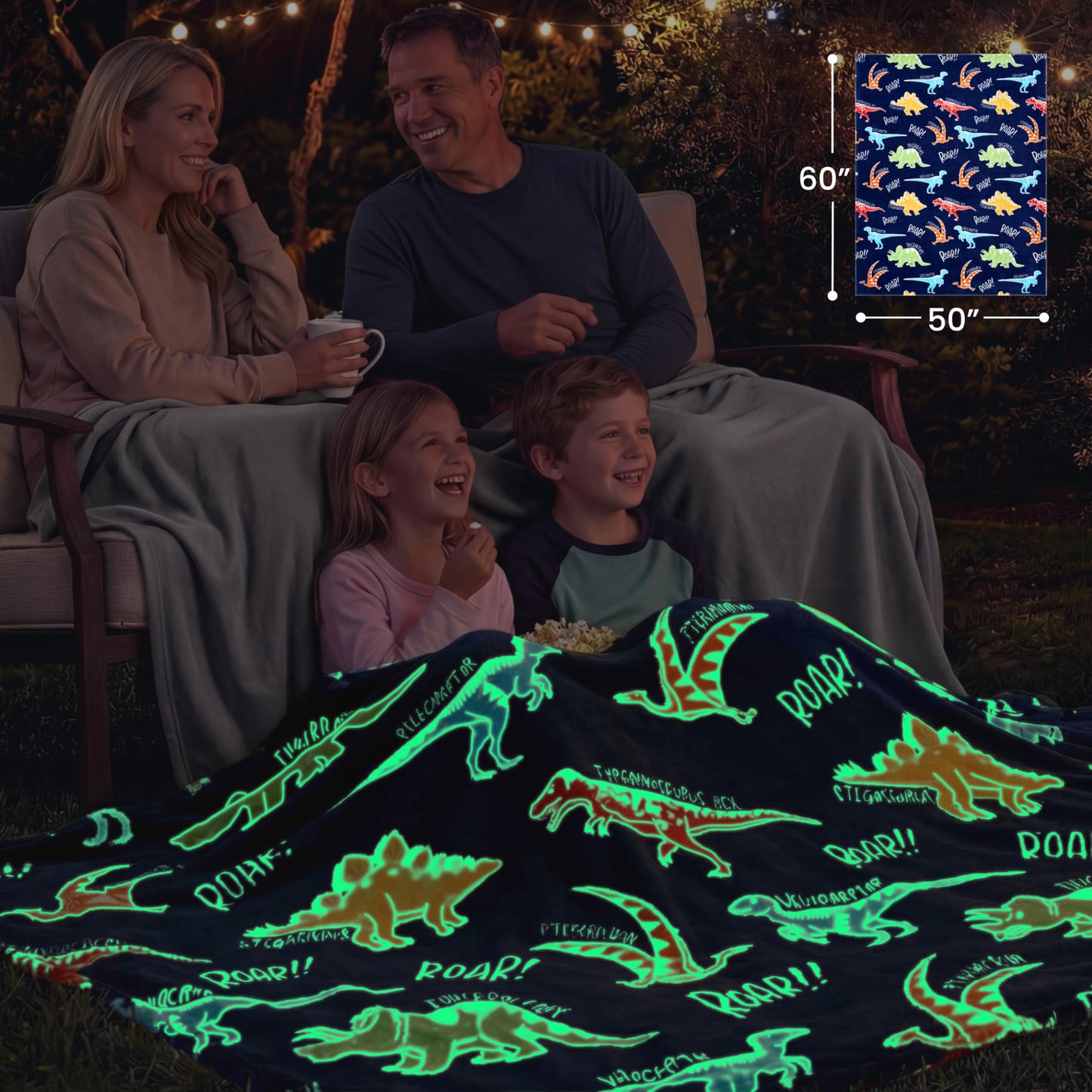 Joiedomi Glow in the Dark Blanket - Dinosaur Gift for Girls and Boys Aged 2 to 12 Years - Soft, Cosy Flannel Children's Blanket - Birthday Gift 50 x 60 inches