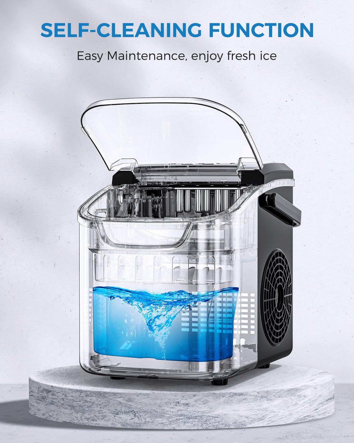 COWSAR Ice Maker Countertop, Portable Ice Machine with Self-Cleaning, 26.5 lbs/24Hrs, 8 Ice Cubes in 6 Mins, Ice Basket and Scoop, Ideal for Home, Kitchen, Bar, Camping